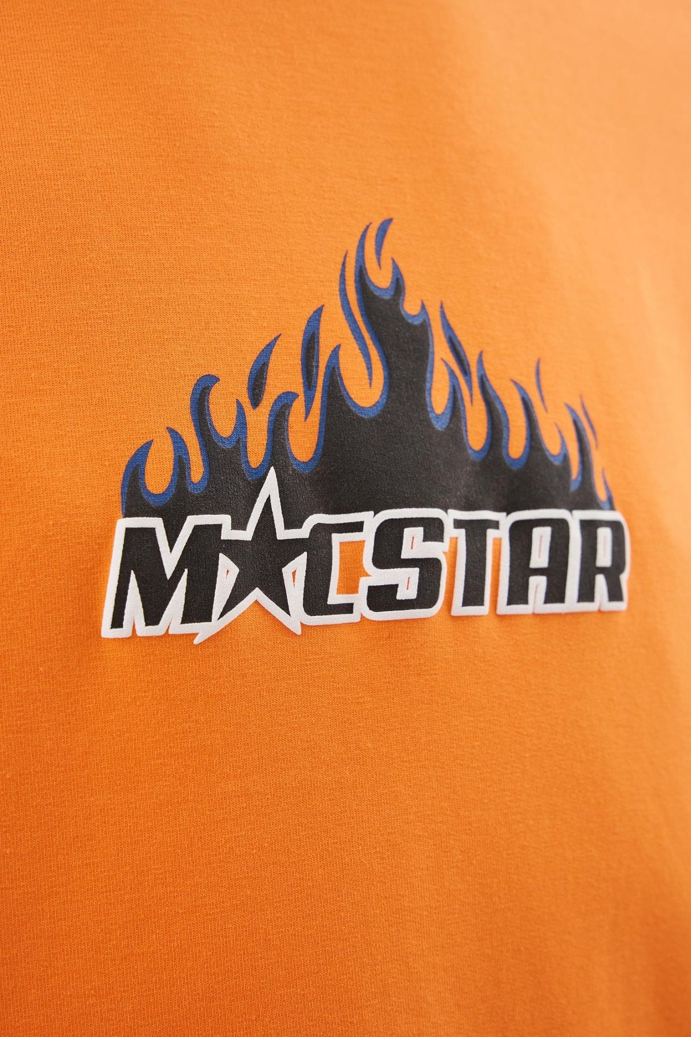 Erkek Macstar Flame Baskılı Oversize Tişört Elektrik - Turuncu