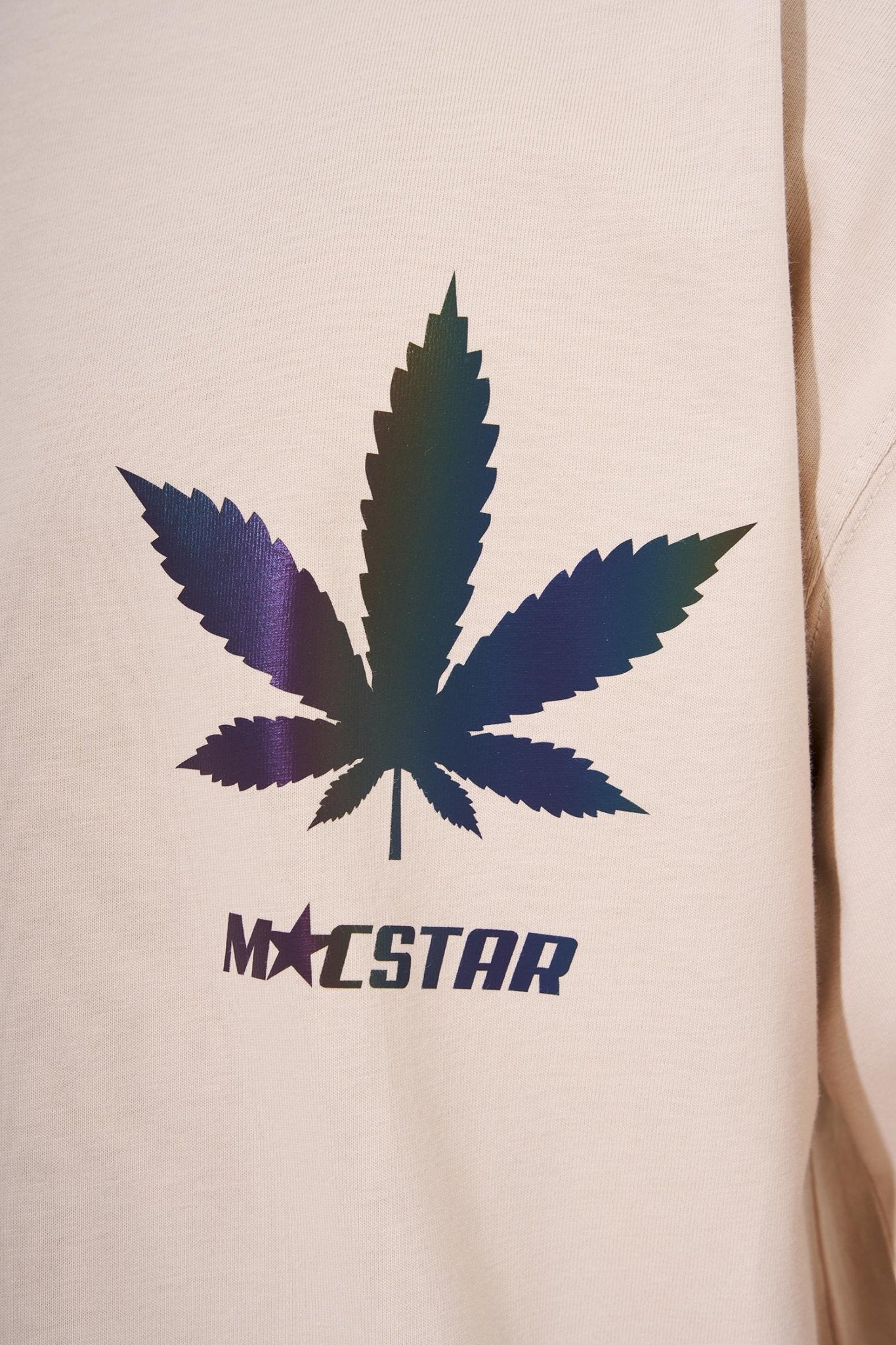 Erkek Macstar Leaf Baskılı Oversize Tişört Açık Bej