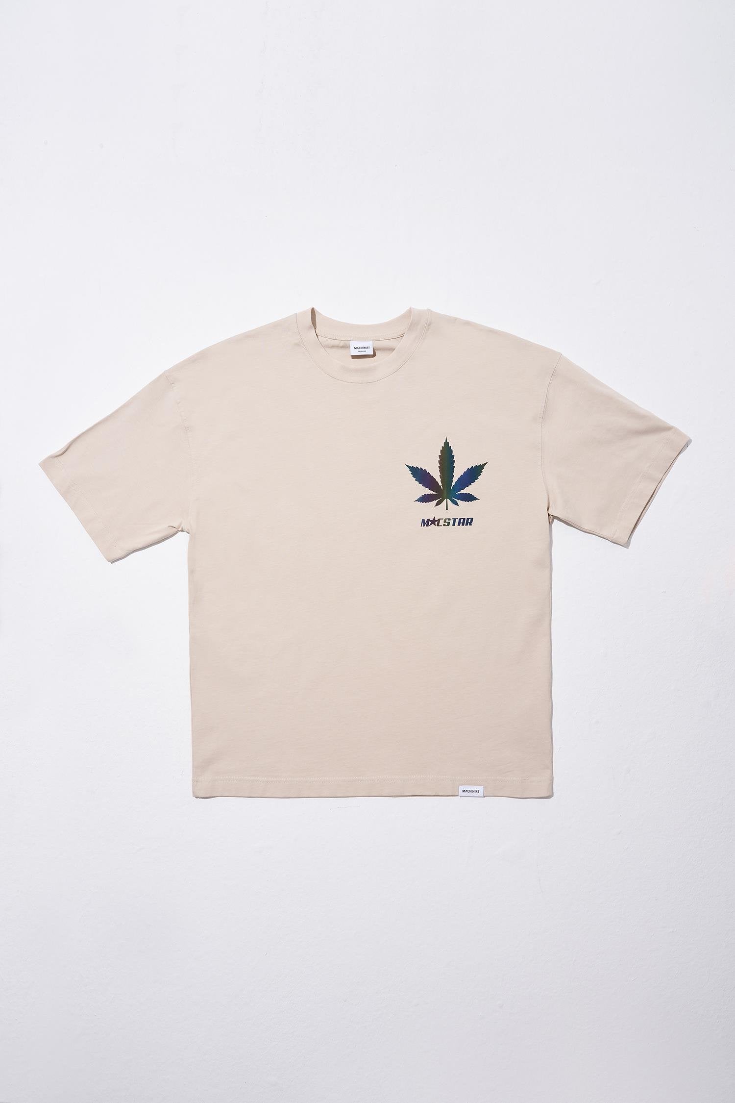 Erkek Macstar Leaf Baskılı Oversize Tişört Açık Bej