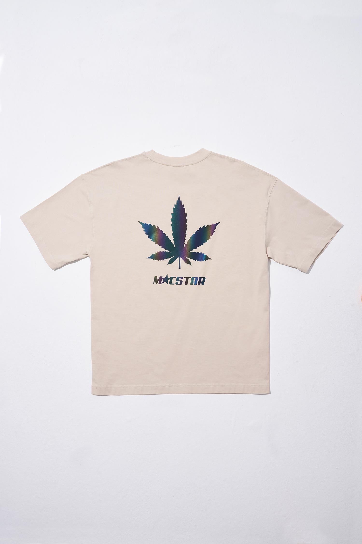 Erkek Macstar Leaf Baskılı Oversize Tişört Açık Bej