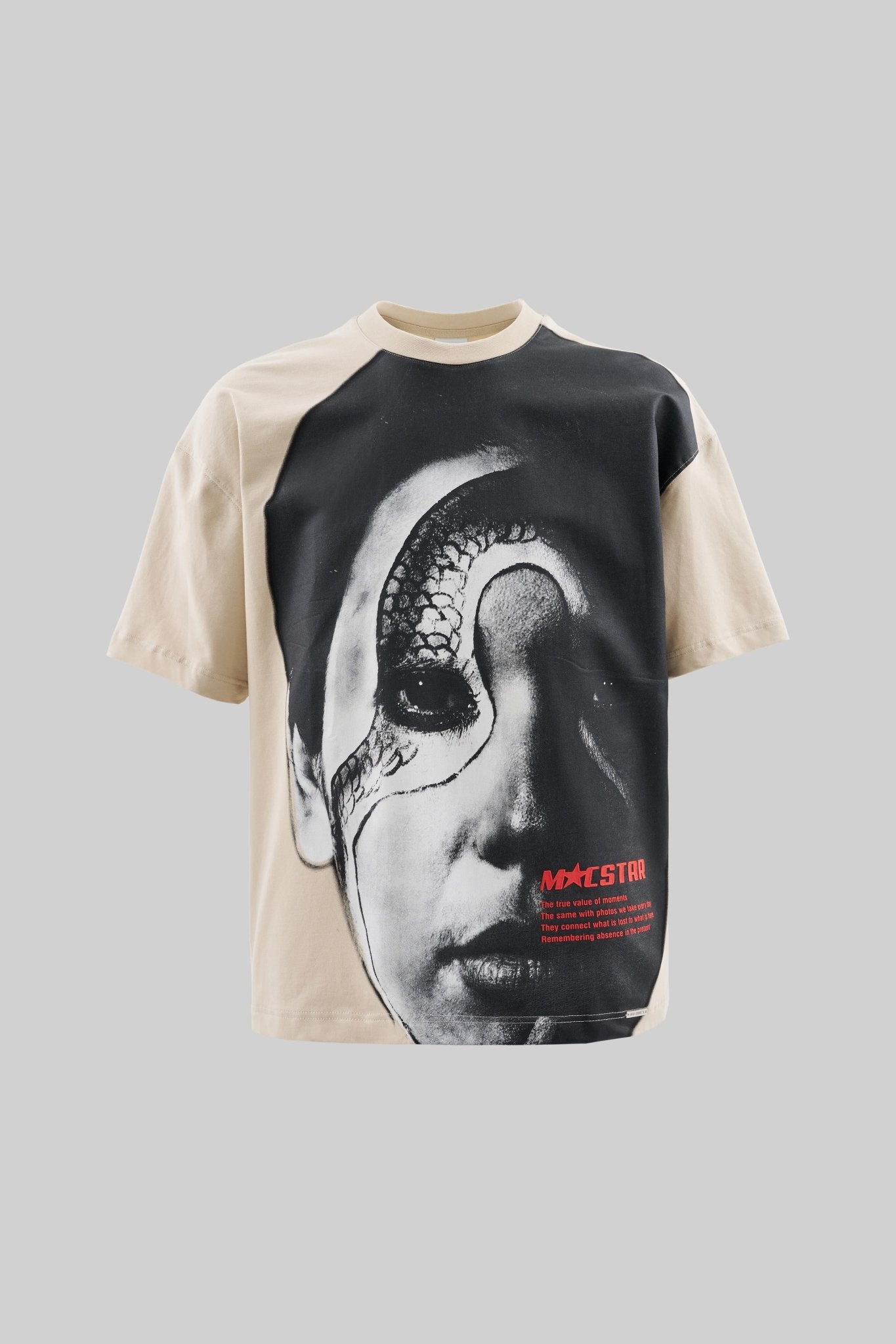 Erkek Macstar Snake Face Oversize Tişört Açık Bej