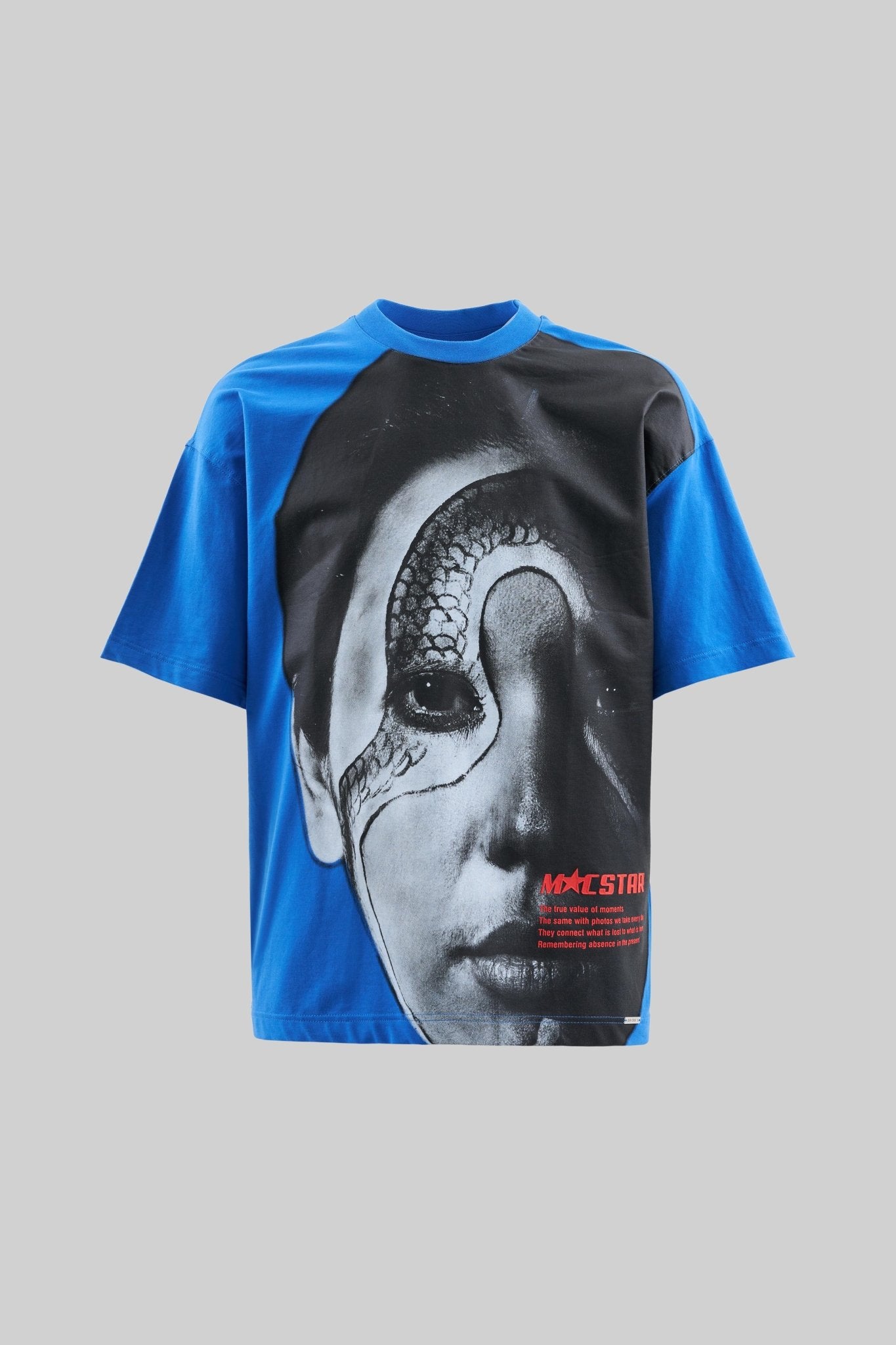 Erkek Macstar Snake Face Oversize Tişört Açık Mavi