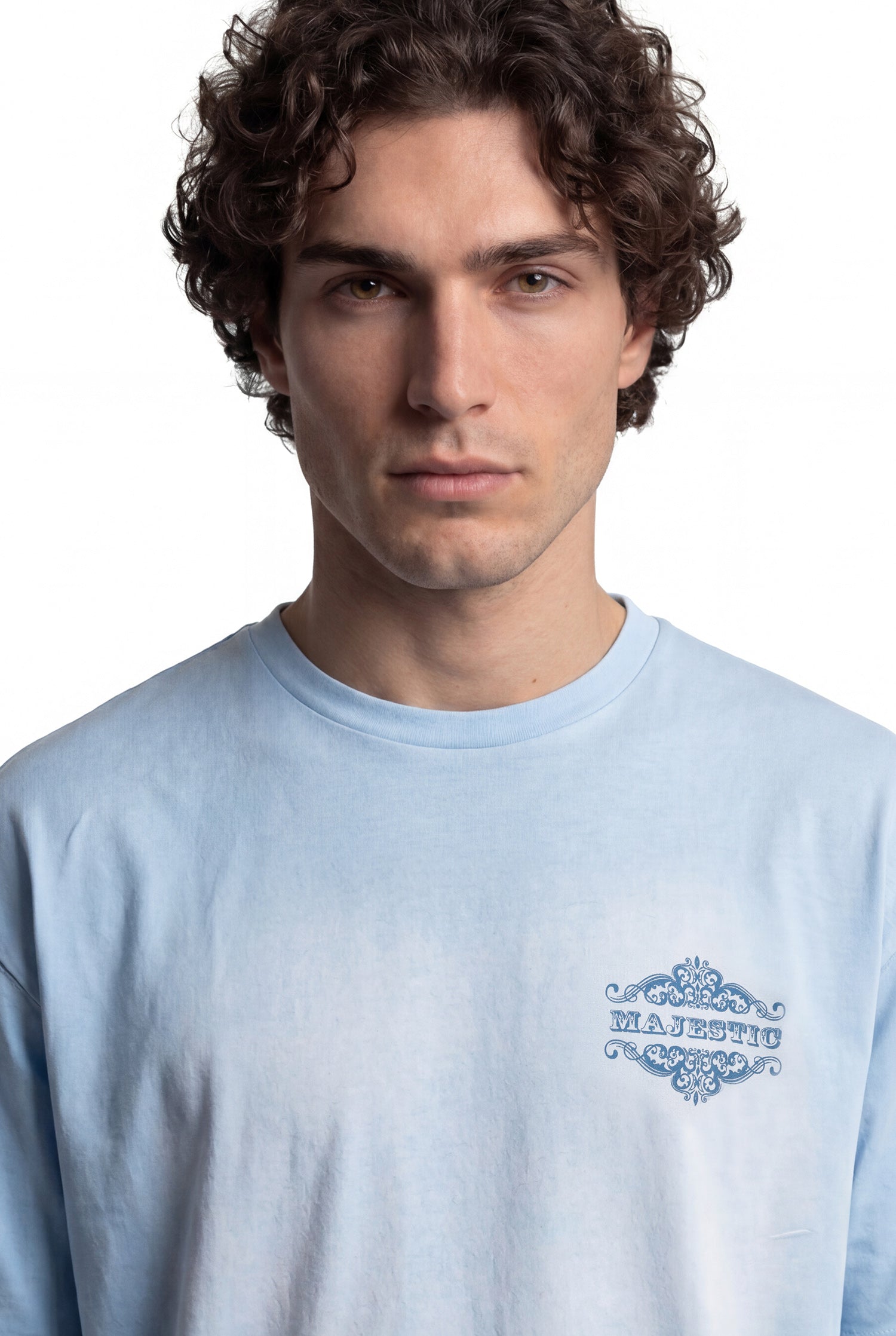 Erkek Majestic Slogan Oversize Tişört Açık Mavi-4