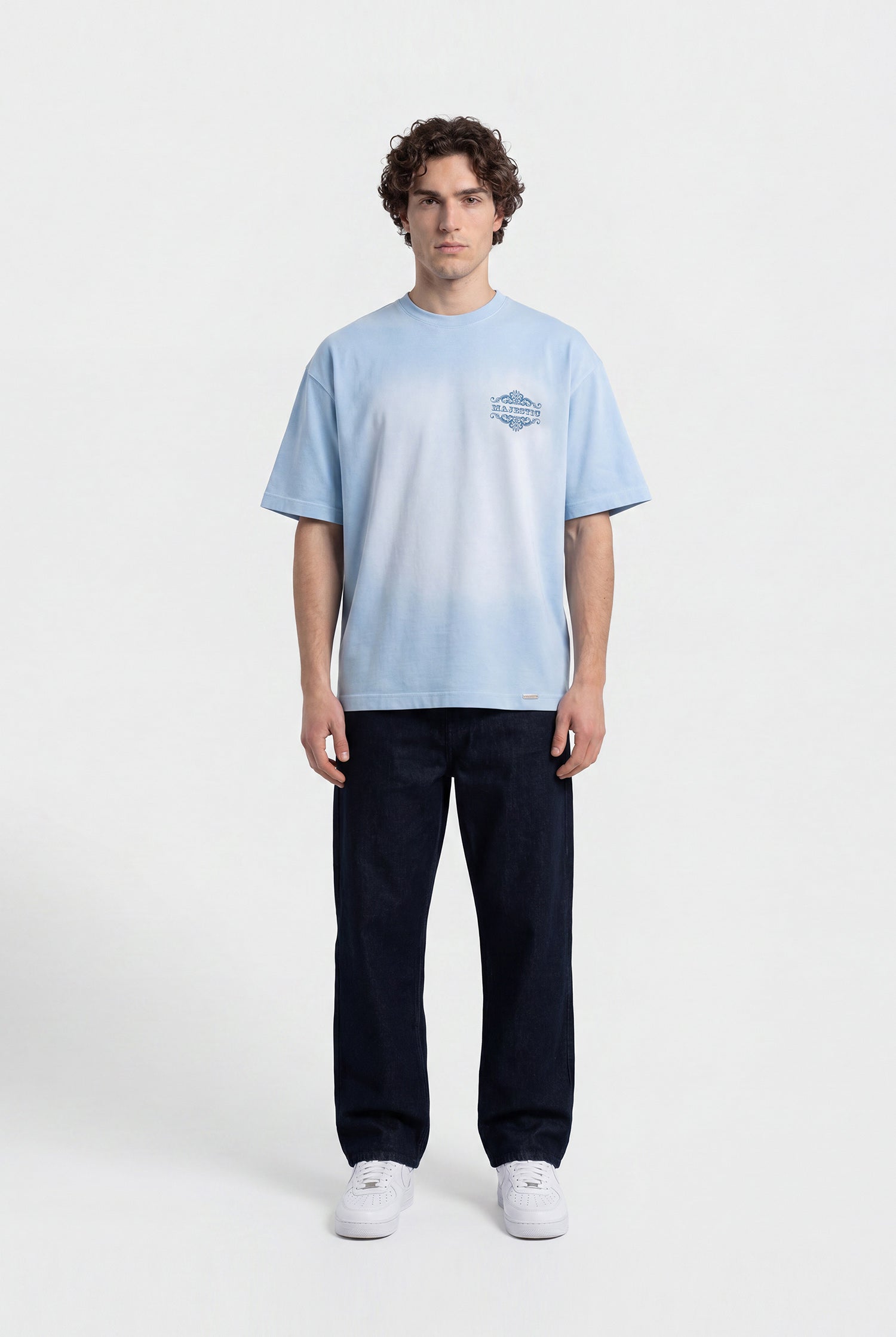 Erkek Majestic Slogan Oversize Tişört Açık Mavi-8