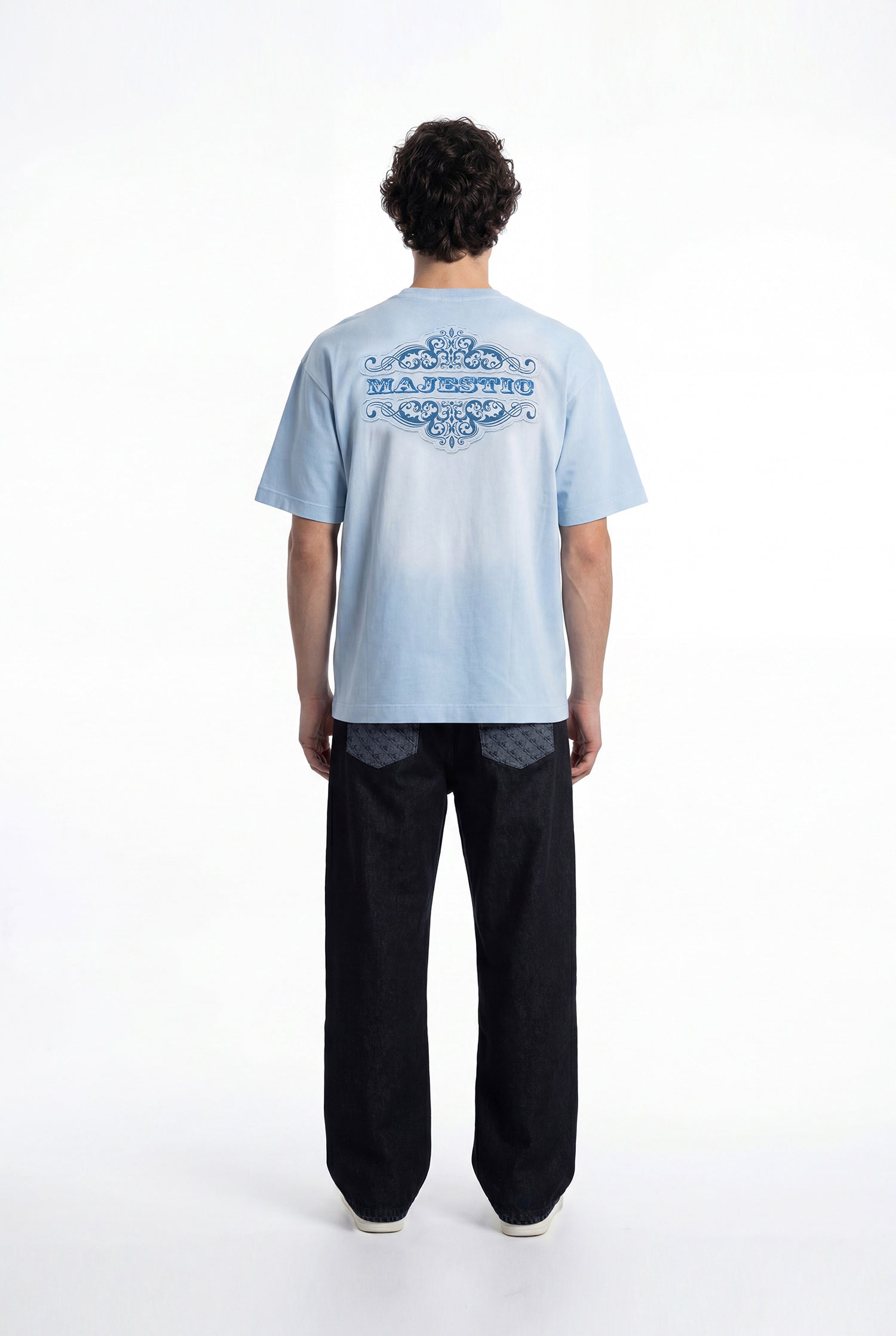 Erkek Majestic Slogan Oversize Tişört Açık Mavi-9