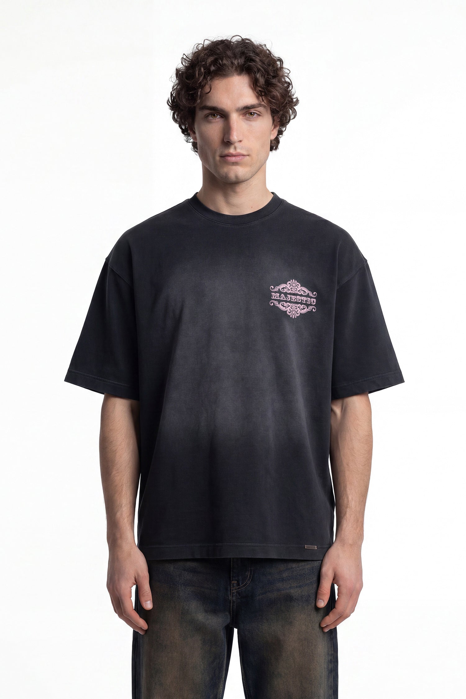 Erkek Majestic Slogan Oversize Tişört Antrasit-3