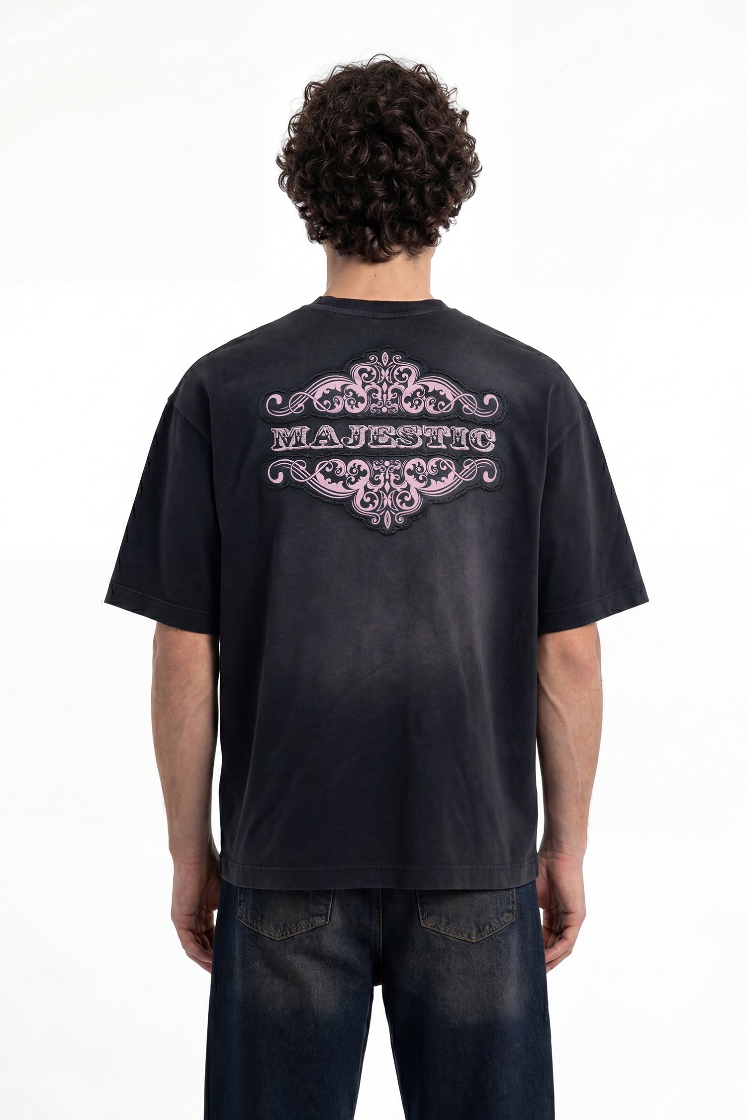 Erkek Majestic Slogan Oversize Tişört Antrasit-5