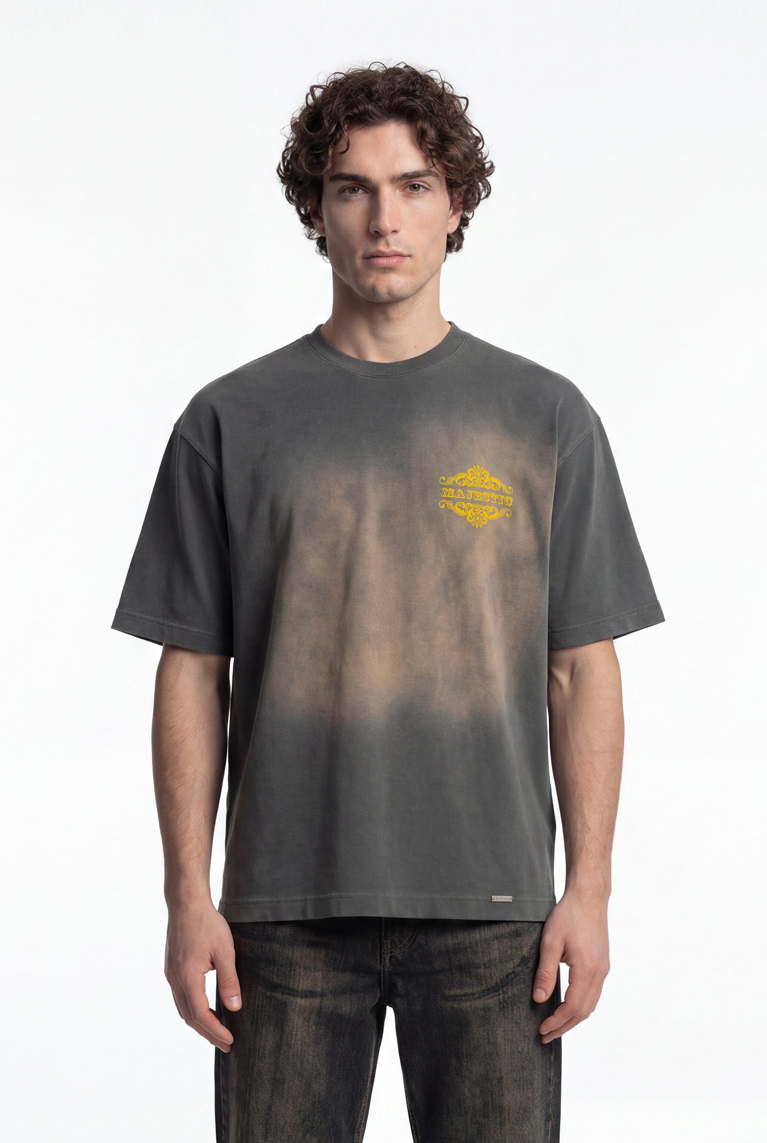 Erkek Majestic Slogan Oversize Tişört Haki-3