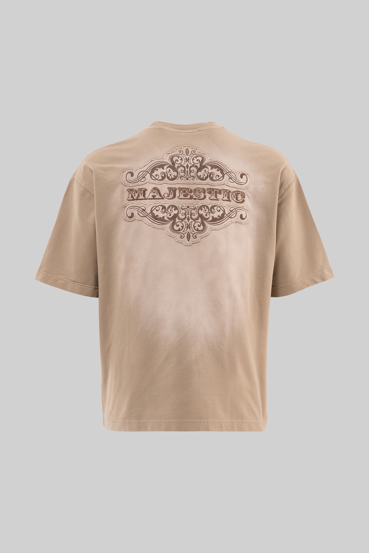 Erkek Majestic Slogan Oversize Tişört Koyu Bej