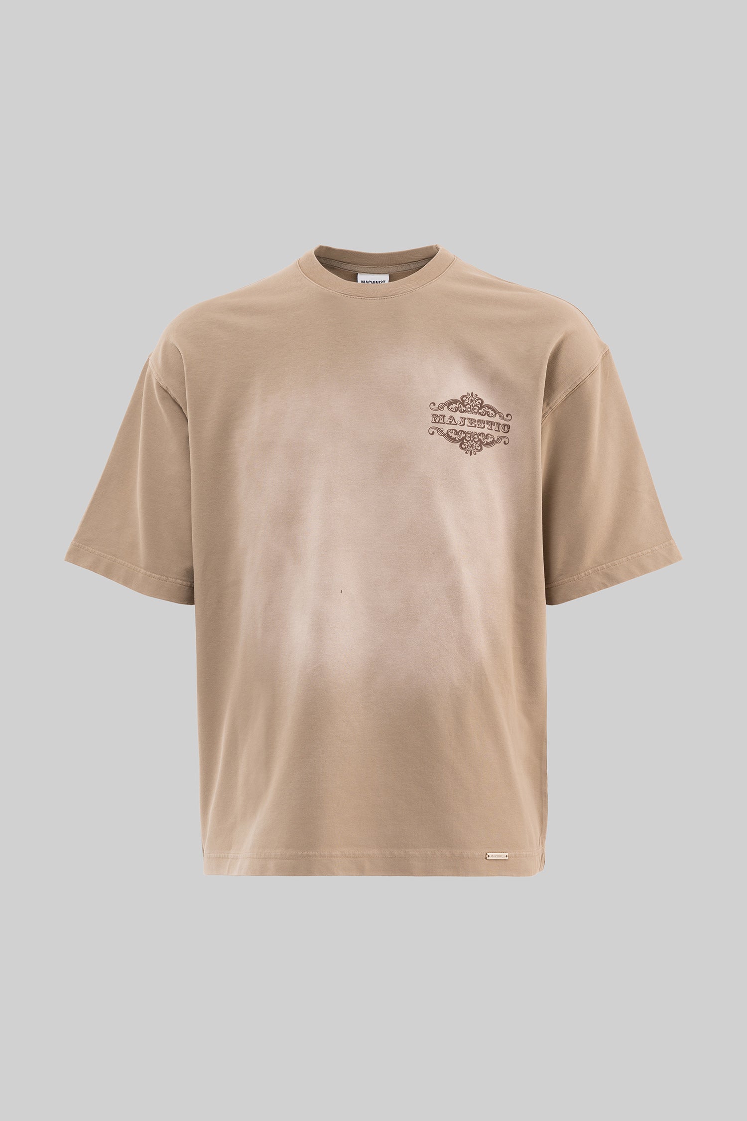 Erkek Majestic Slogan Oversize Tişört Koyu Bej