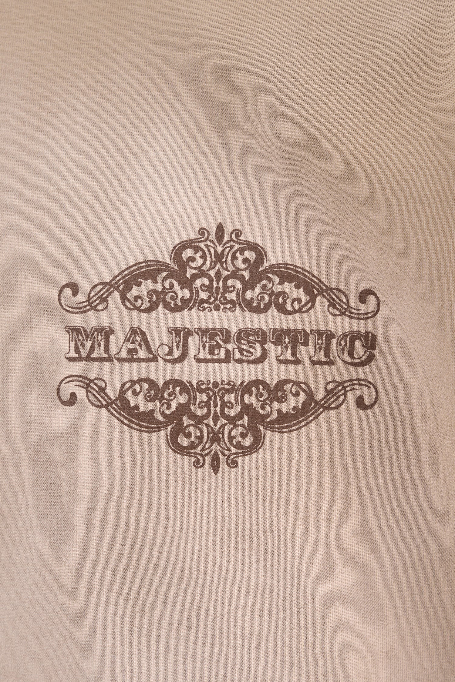Erkek Majestic Slogan Oversize Tişört Koyu Bej-5