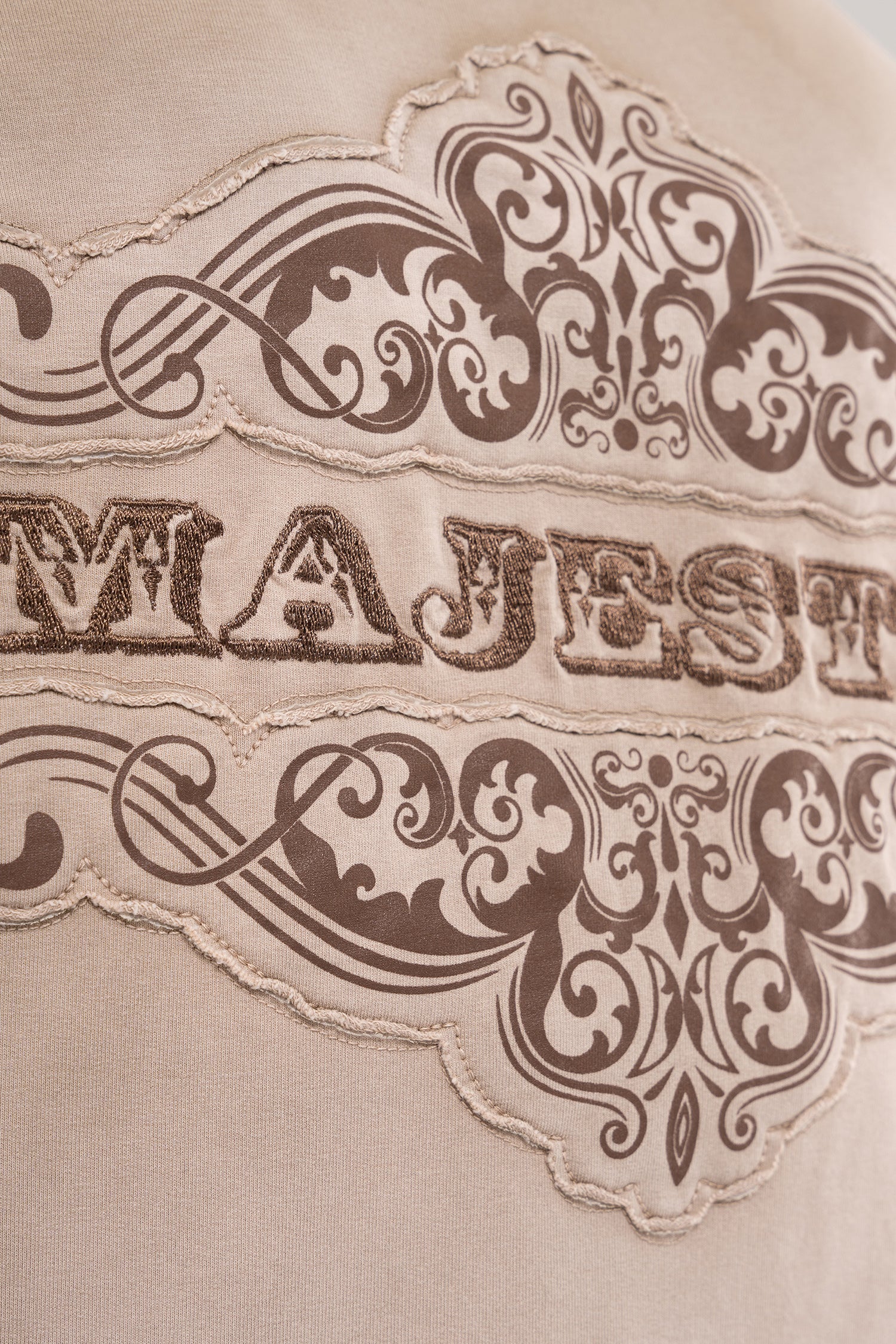 Erkek Majestic Slogan Oversize Tişört Koyu Bej-7