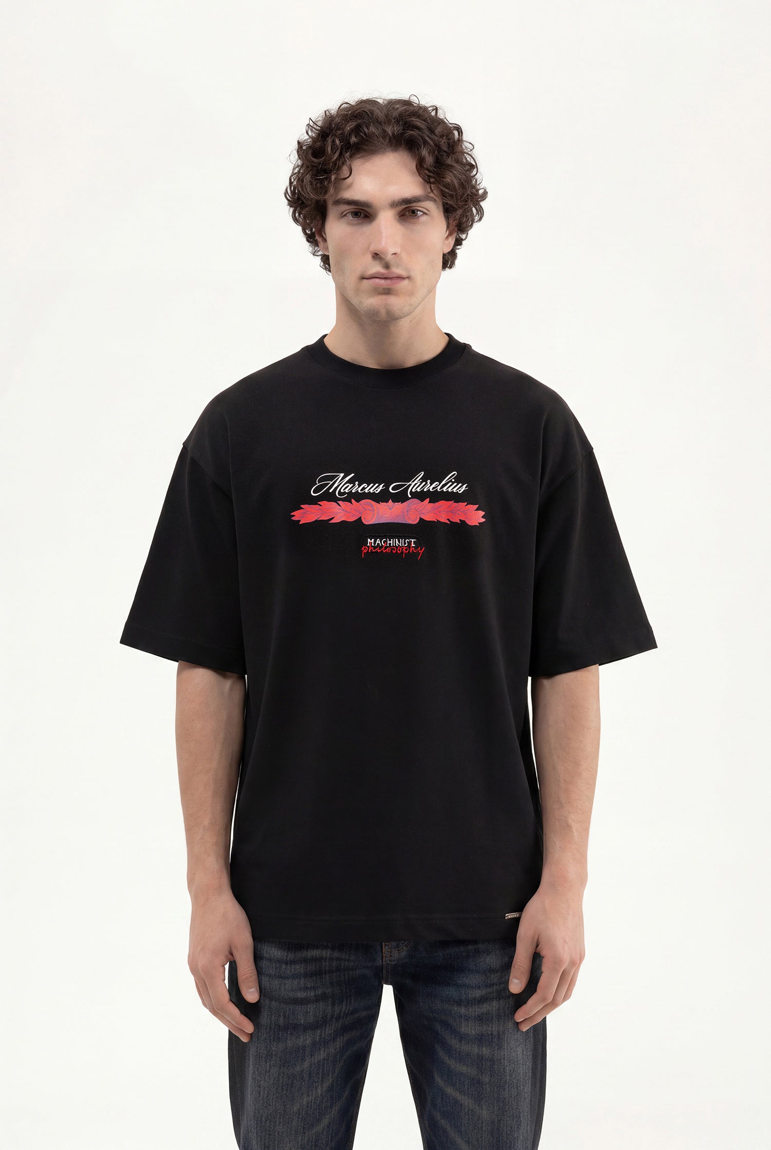 Erkek Marcus Aurelius Oversize Tişört Siyah
