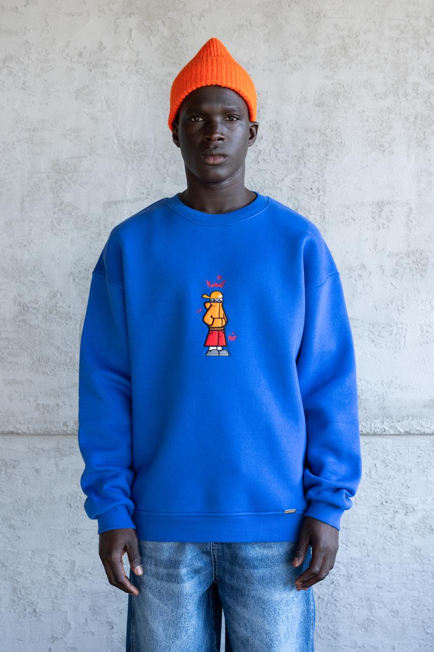 Erkek Mascot Nakışlı Şardonlu Sweatshirt Açık Mavi