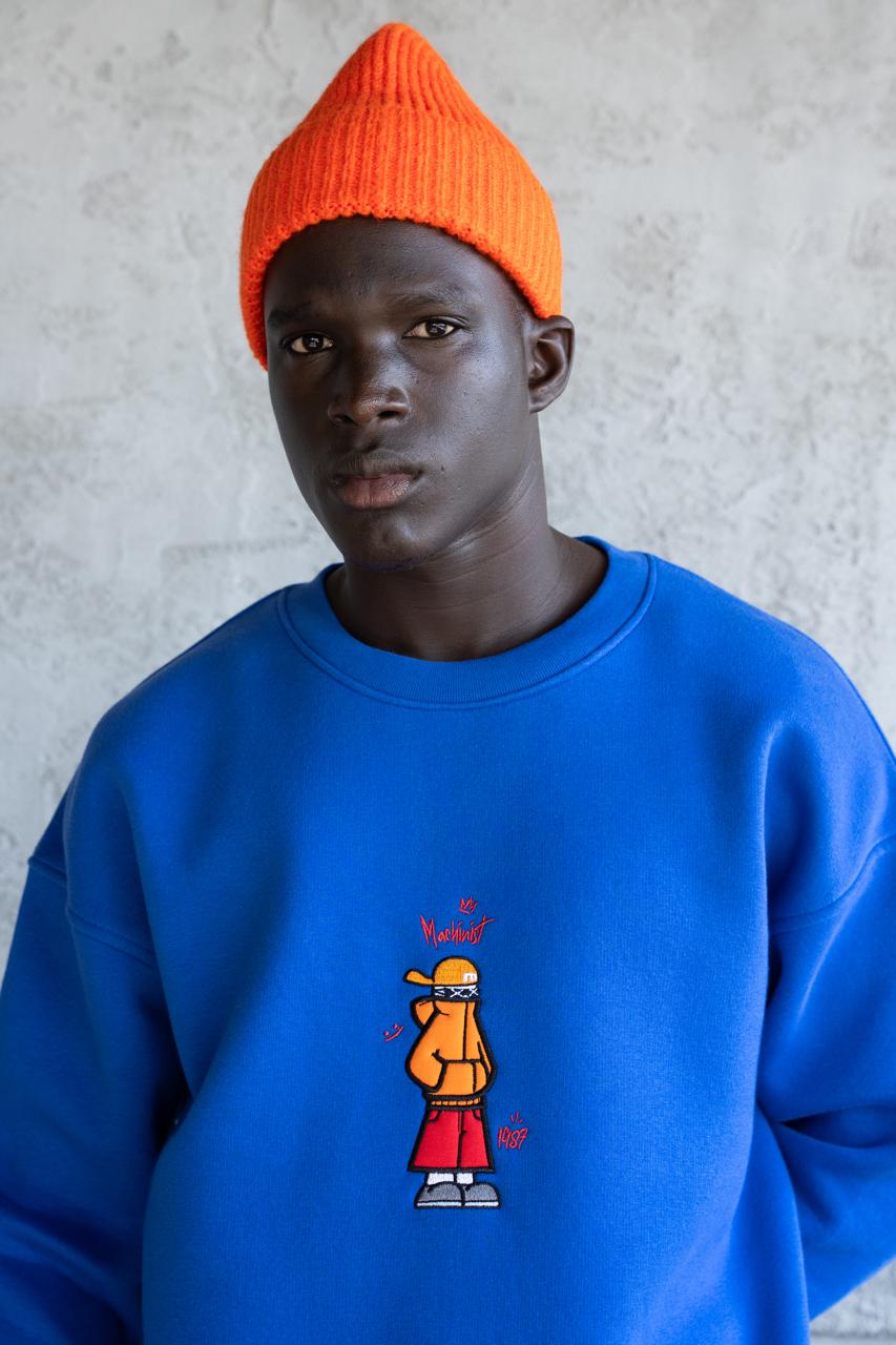 Erkek Mascot Nakışlı Şardonlu Sweatshirt Açık Mavi