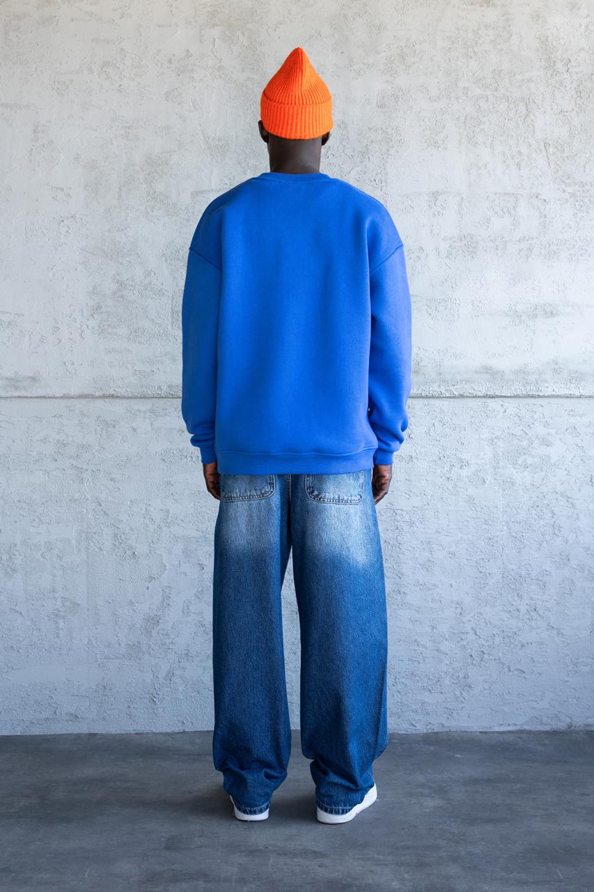 Erkek Mascot Nakışlı Şardonlu Sweatshirt Açık Mavi