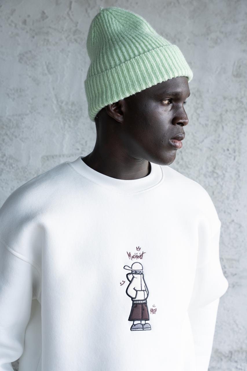 Erkek Mascot Nakışlı Şardonlu Sweatshirt Ekru