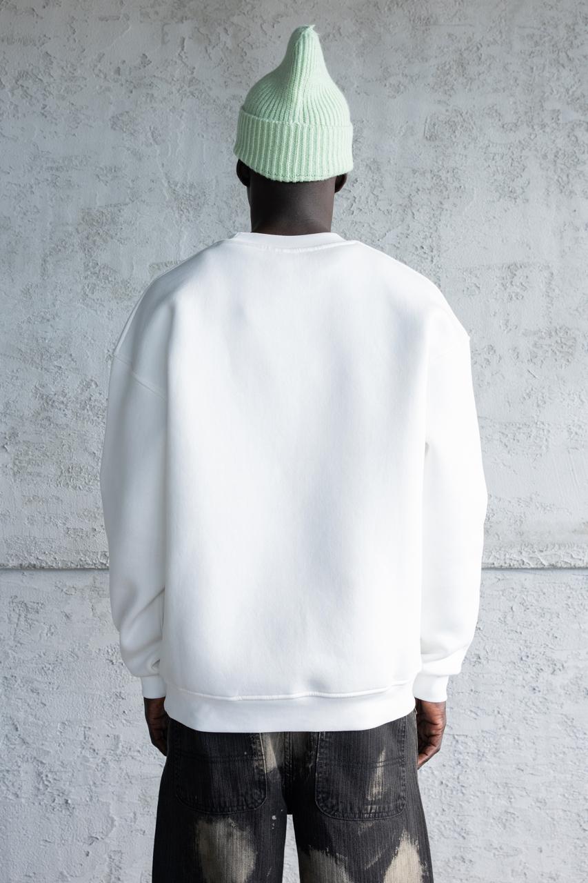 Erkek Mascot Nakışlı Şardonlu Sweatshirt Ekru
