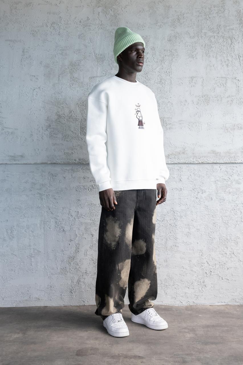 Erkek Mascot Nakışlı Şardonlu Sweatshirt Ekru