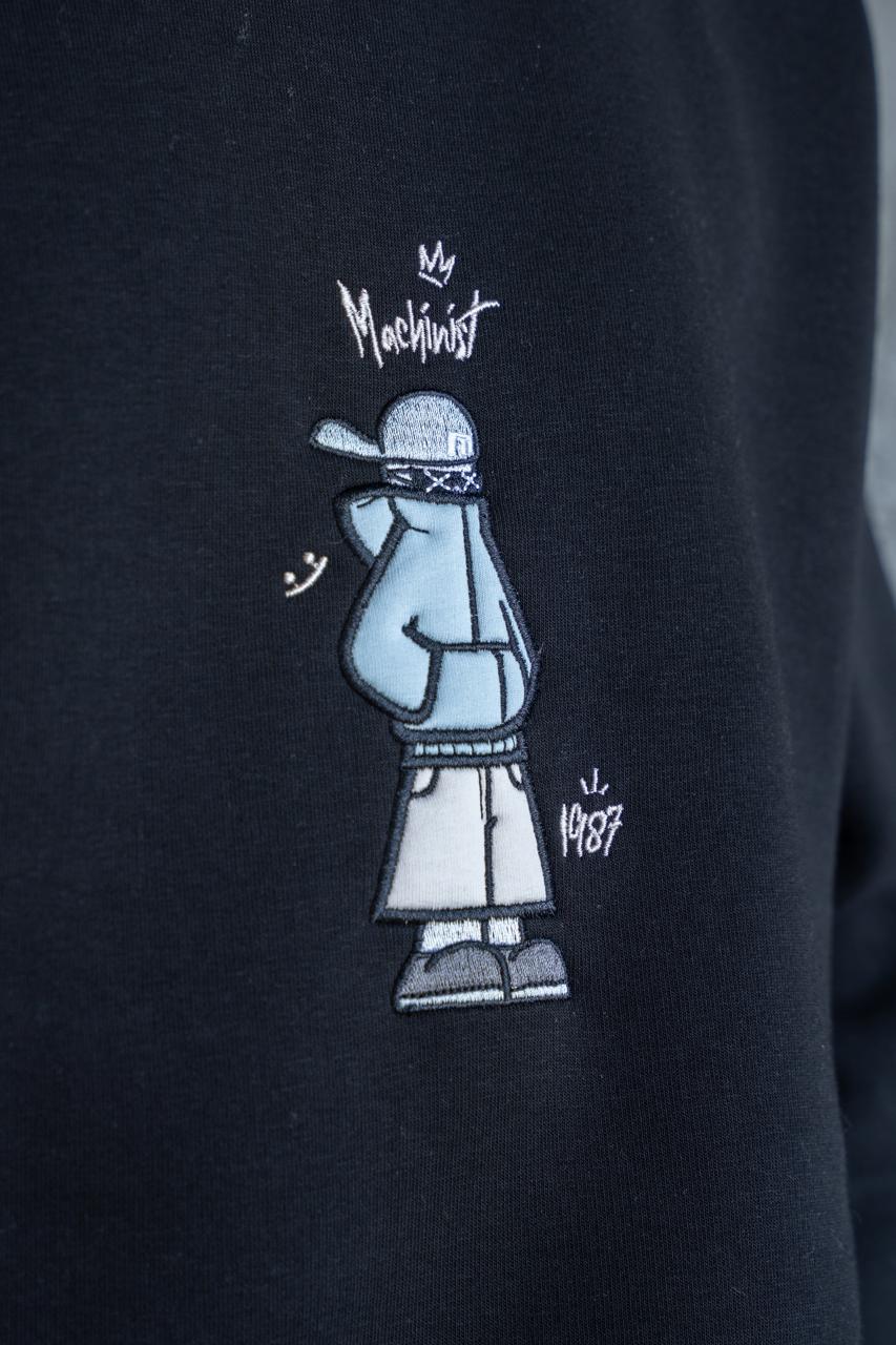 Erkek Mascot Nakışlı Şardonlu Sweatshirt Siyah