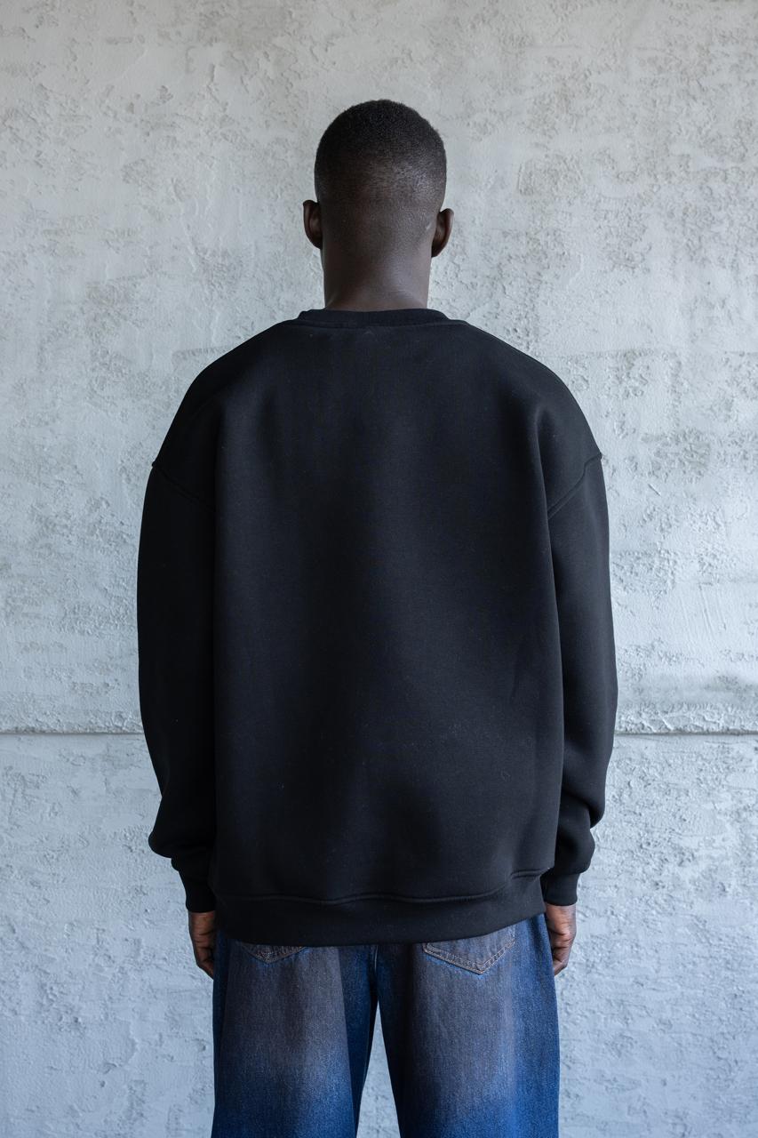 Erkek Mascot Nakışlı Şardonlu Sweatshirt Siyah