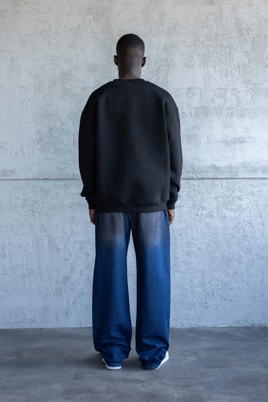 Erkek Mascot Nakışlı Şardonlu Sweatshirt Siyah