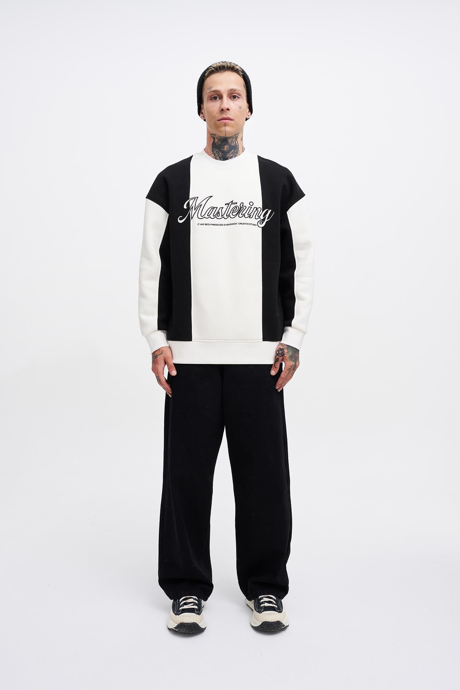 Erkek Mastering Slogan Embroidery Sweatshirt Ekru - Siyah