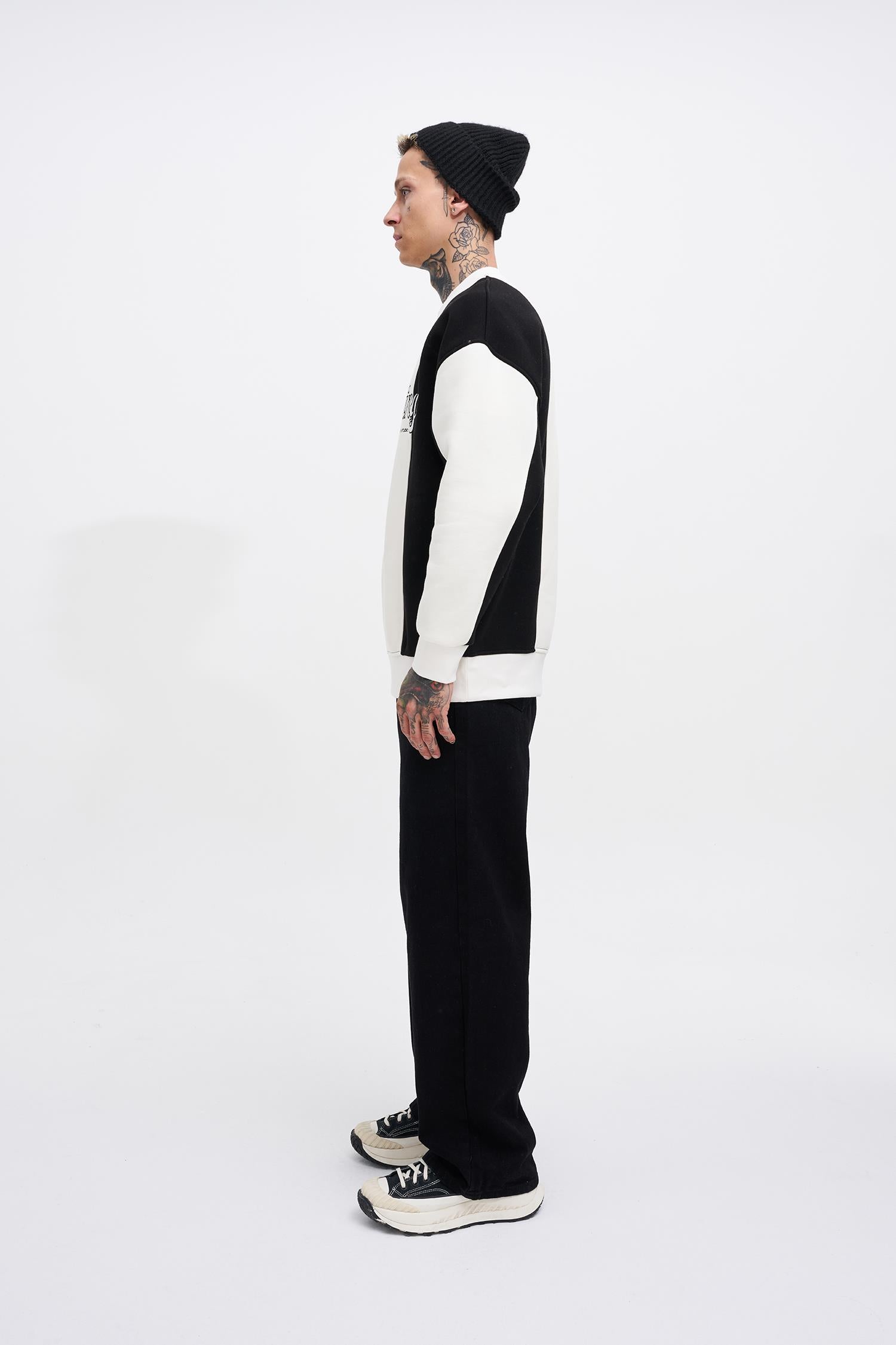 Erkek Mastering Slogan Embroidery Sweatshirt Ekru - Siyah
