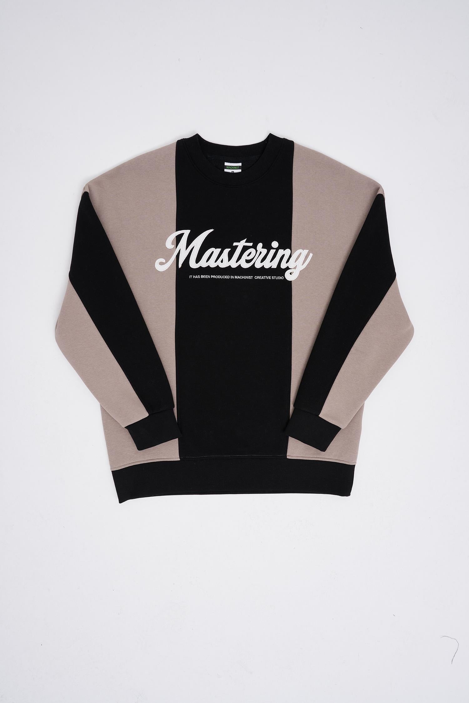Erkek Mastering Slogan Embroidery Sweatshirt Siyah - Açık Gri