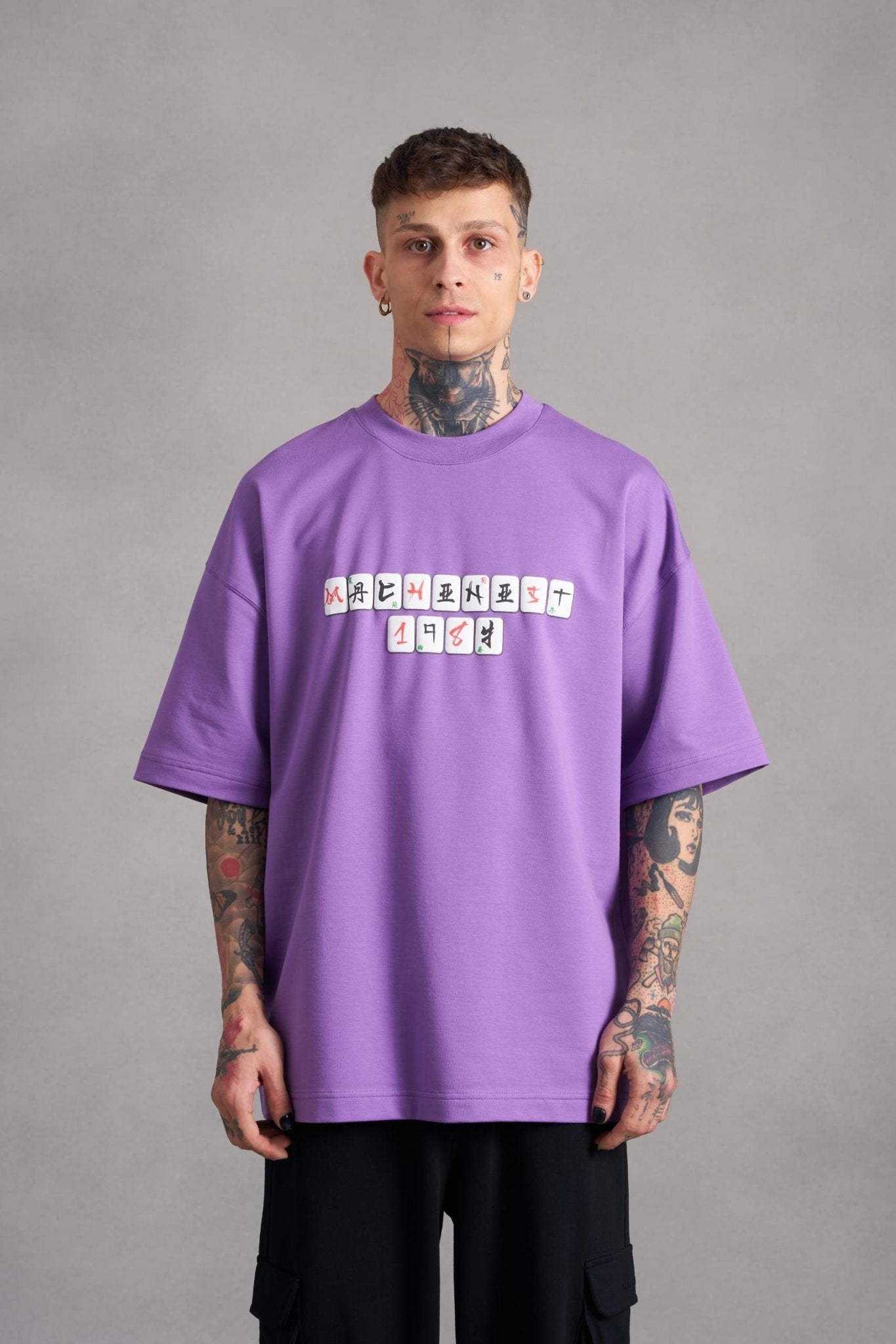 Erkek Mch Mahhong Baskılı Oversize Tişört Mor