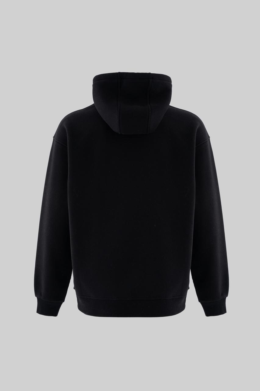 Erkek Melek Nakışlı Şardonlu Kapüşonlu Sweatshirt Siyah