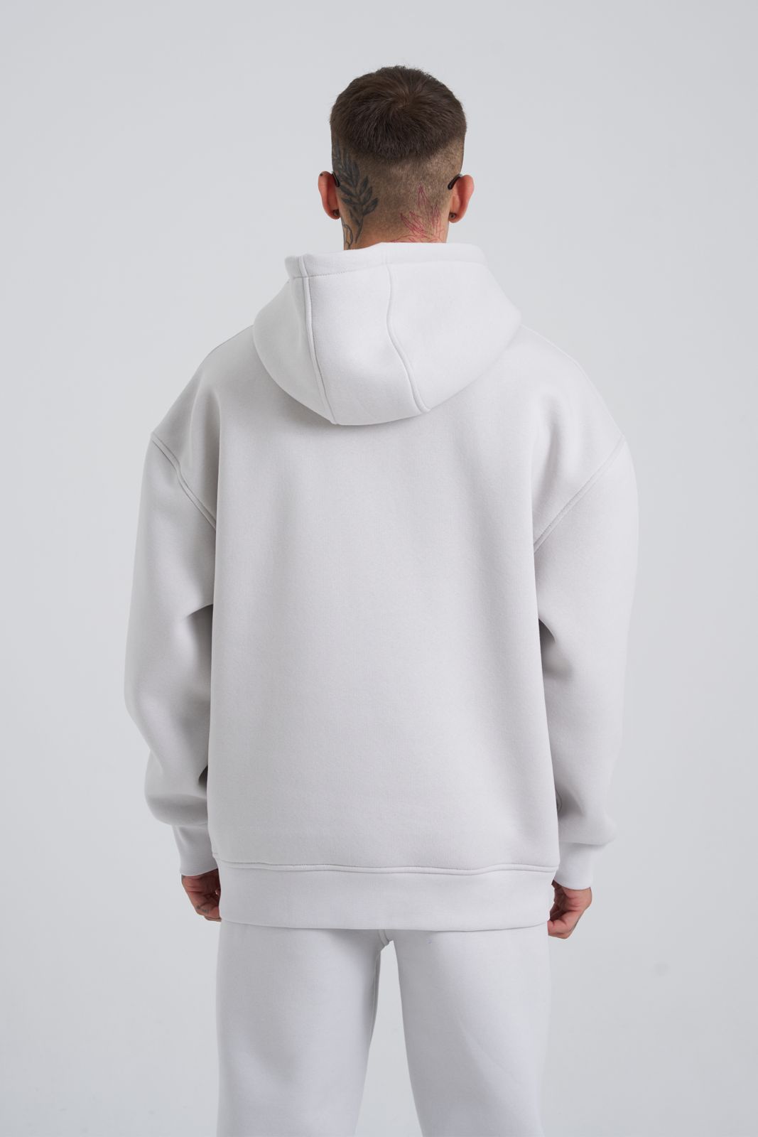 Erkek Middle Finger Baskılı Kapüşonlu Oversize Sweatshirt Uzay Grisi