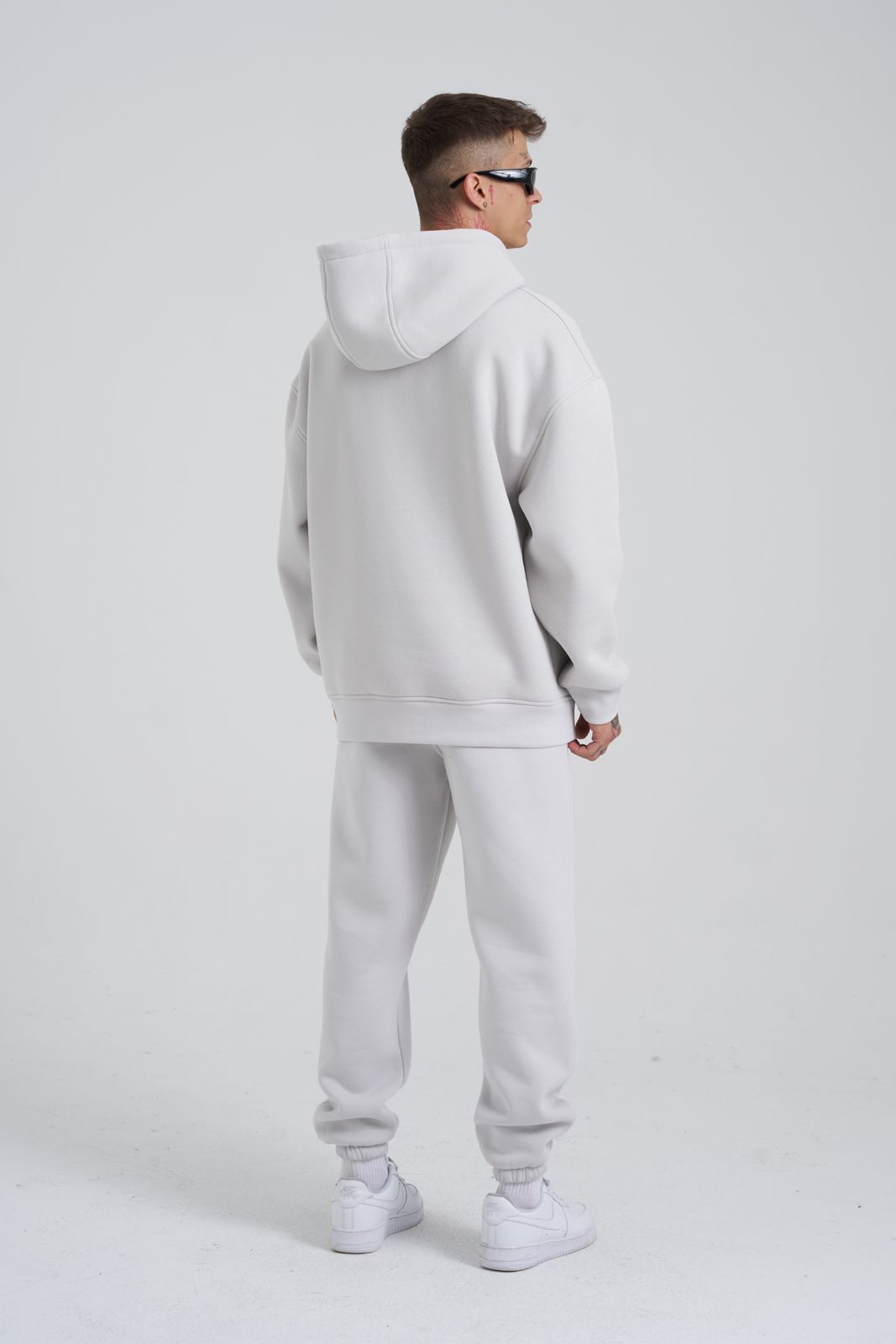 Erkek Middle Finger Baskılı Kapüşonlu Oversize Sweatshirt Uzay Grisi