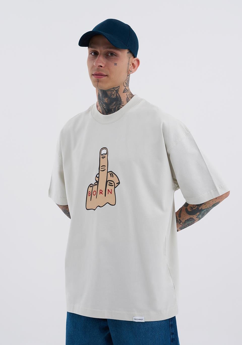 Erkek Middle Finger Oversiz Tişört Uzay Grisi