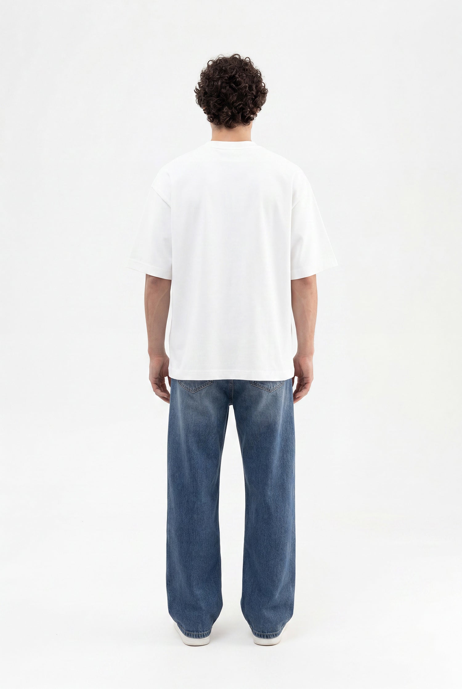 Erkek Minimal Baskılı İnterlok Oversize Tişört Ekru-5
