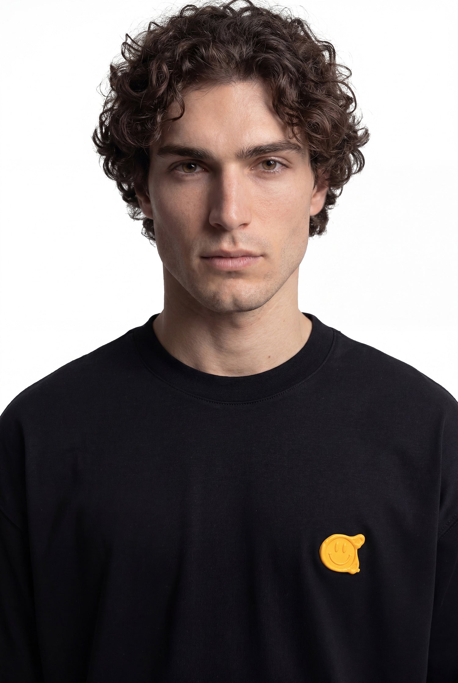 Erkek Minimal Baskılı İnterlok Oversize Tişört Siyah