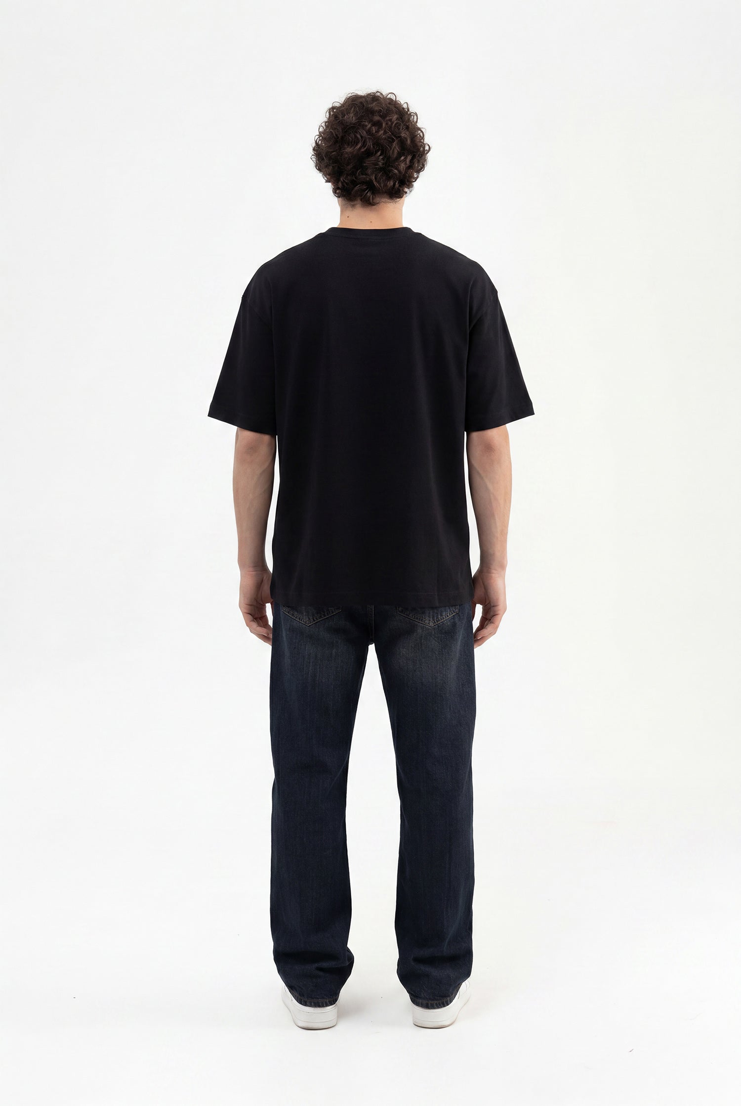 Erkek Minimal Baskılı İnterlok Oversize Tişört Siyah-5