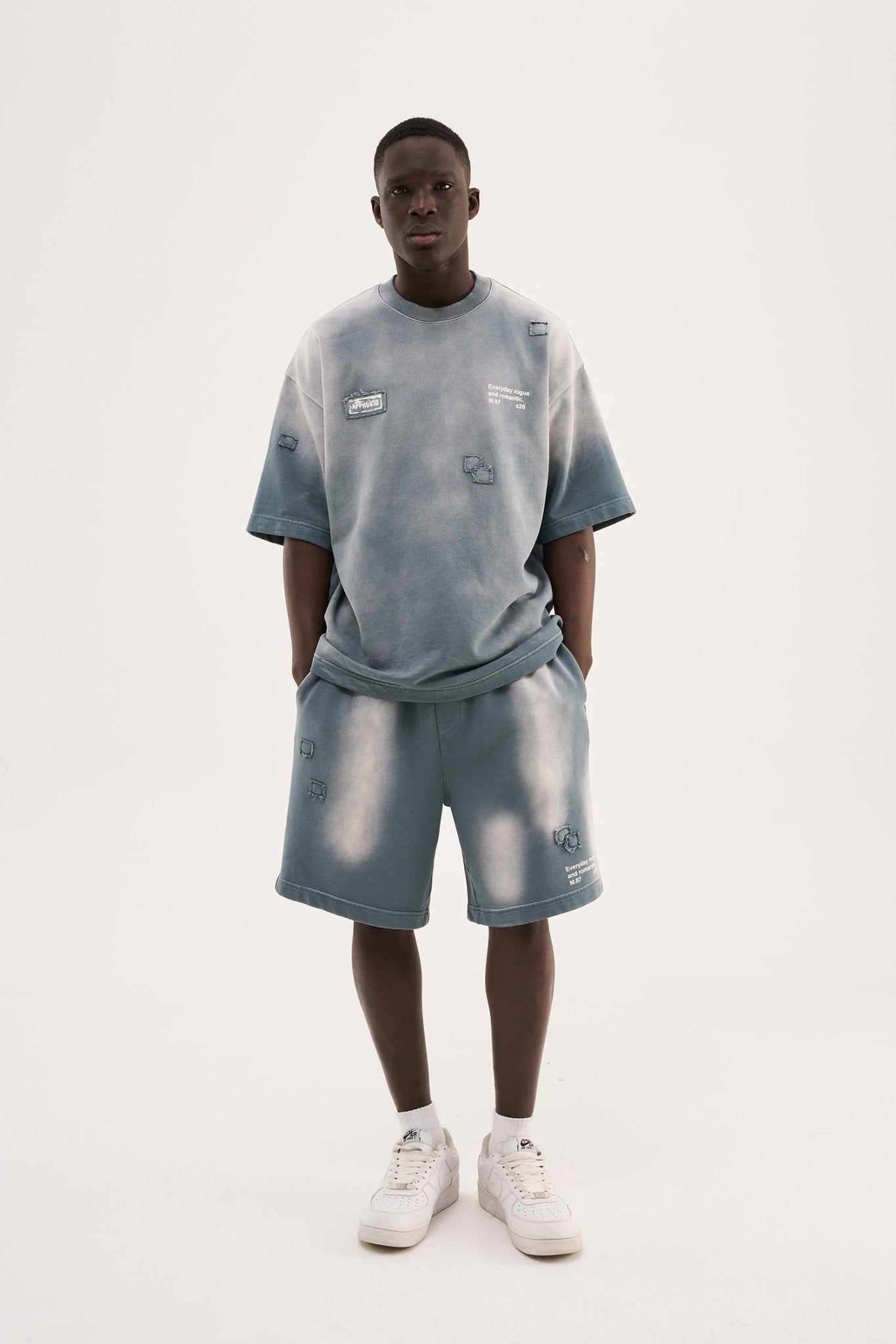 Erkek Minimal Patched Yıkamalı Oversize Şort Gri