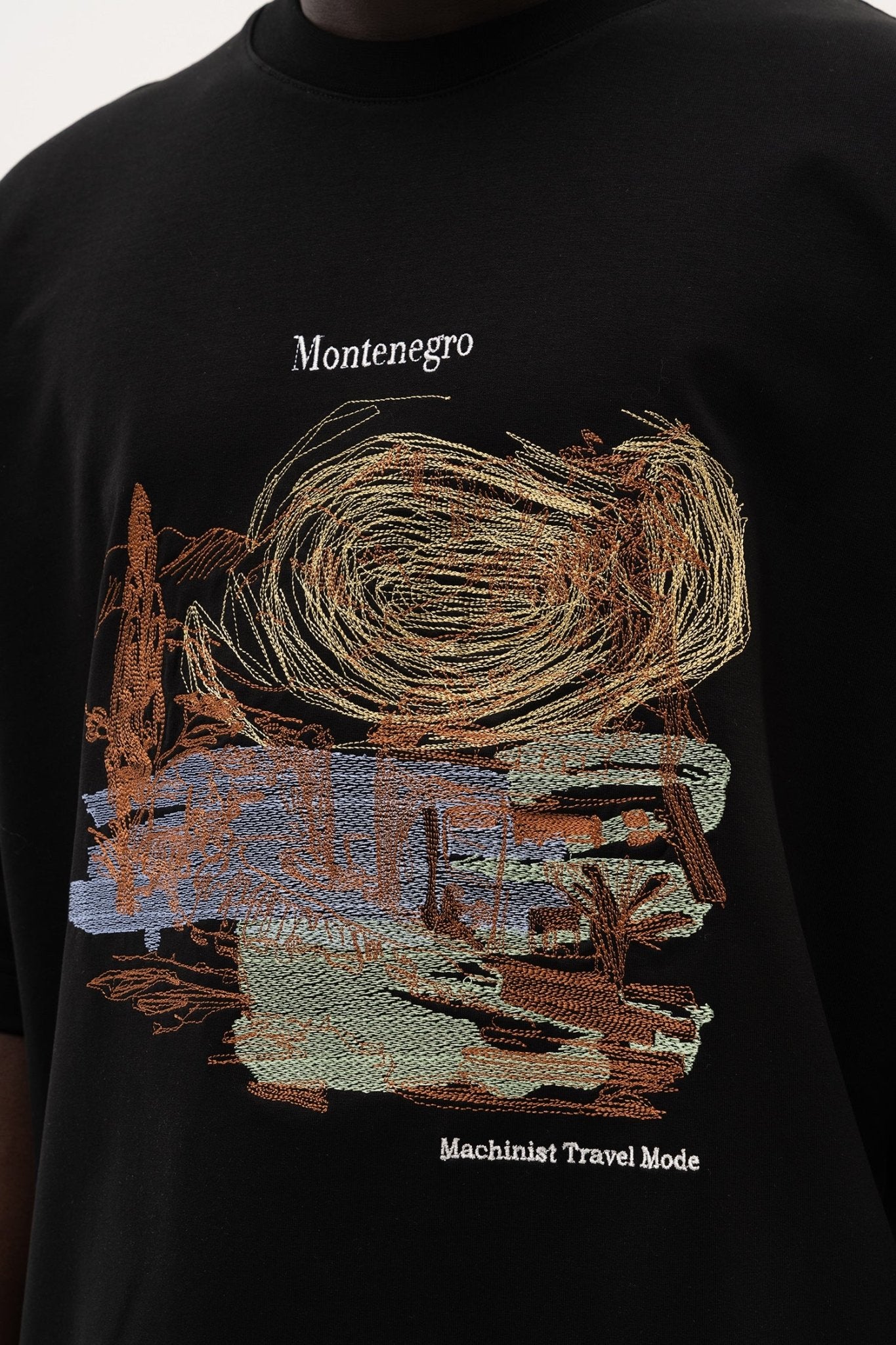 Erkek Montenegro Nakışlı Oversize Tişört Siyah