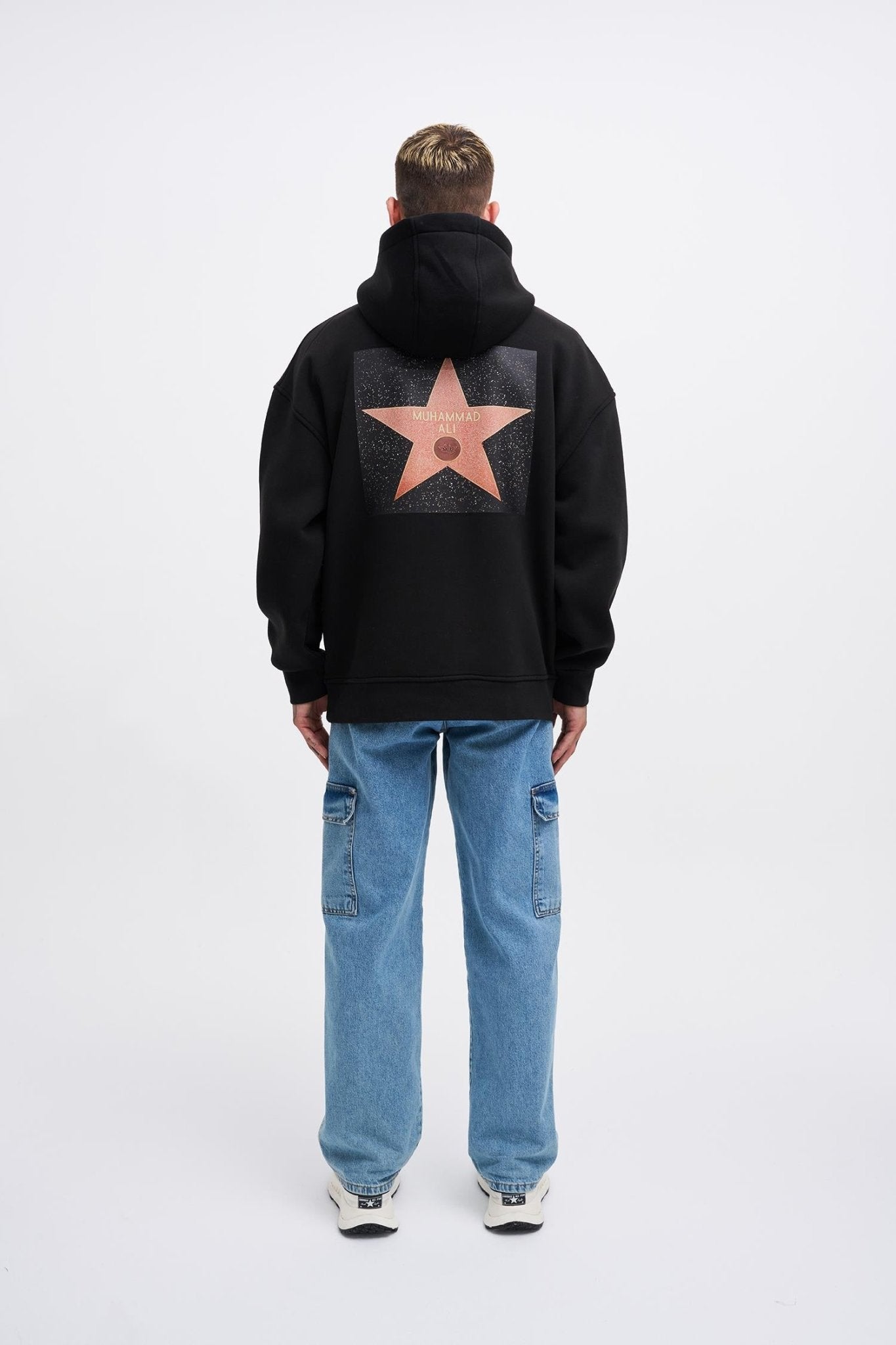 Erkek Muhammed Ali Baskılı Kapüşonlu Sweatshirt Siyah