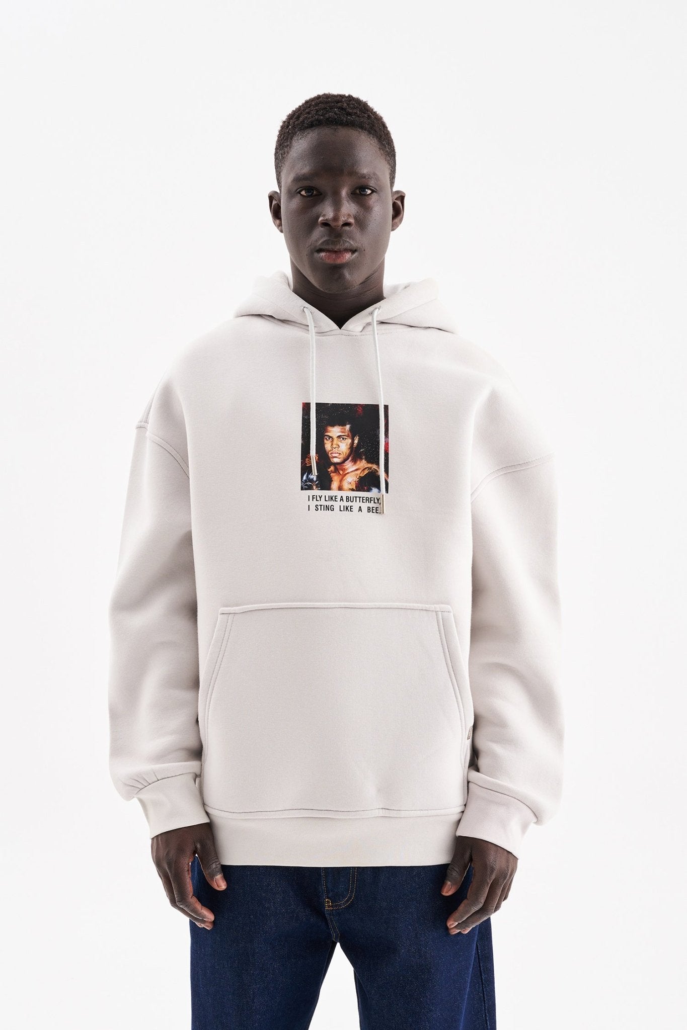 Erkek Muhammed Ali Baskılı Kapüşonlu Sweatshirt Uzay Grisi