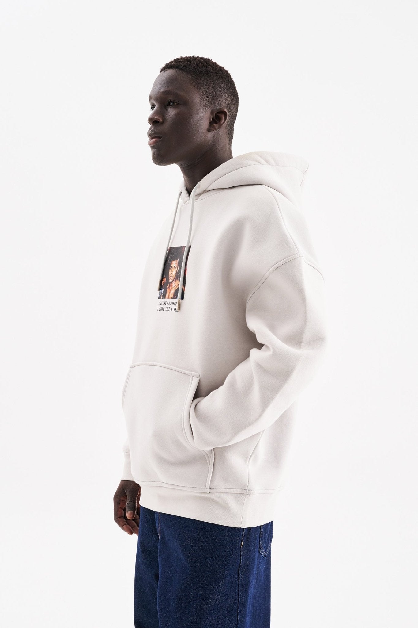 Erkek Muhammed Ali Baskılı Kapüşonlu Sweatshirt Uzay Grisi