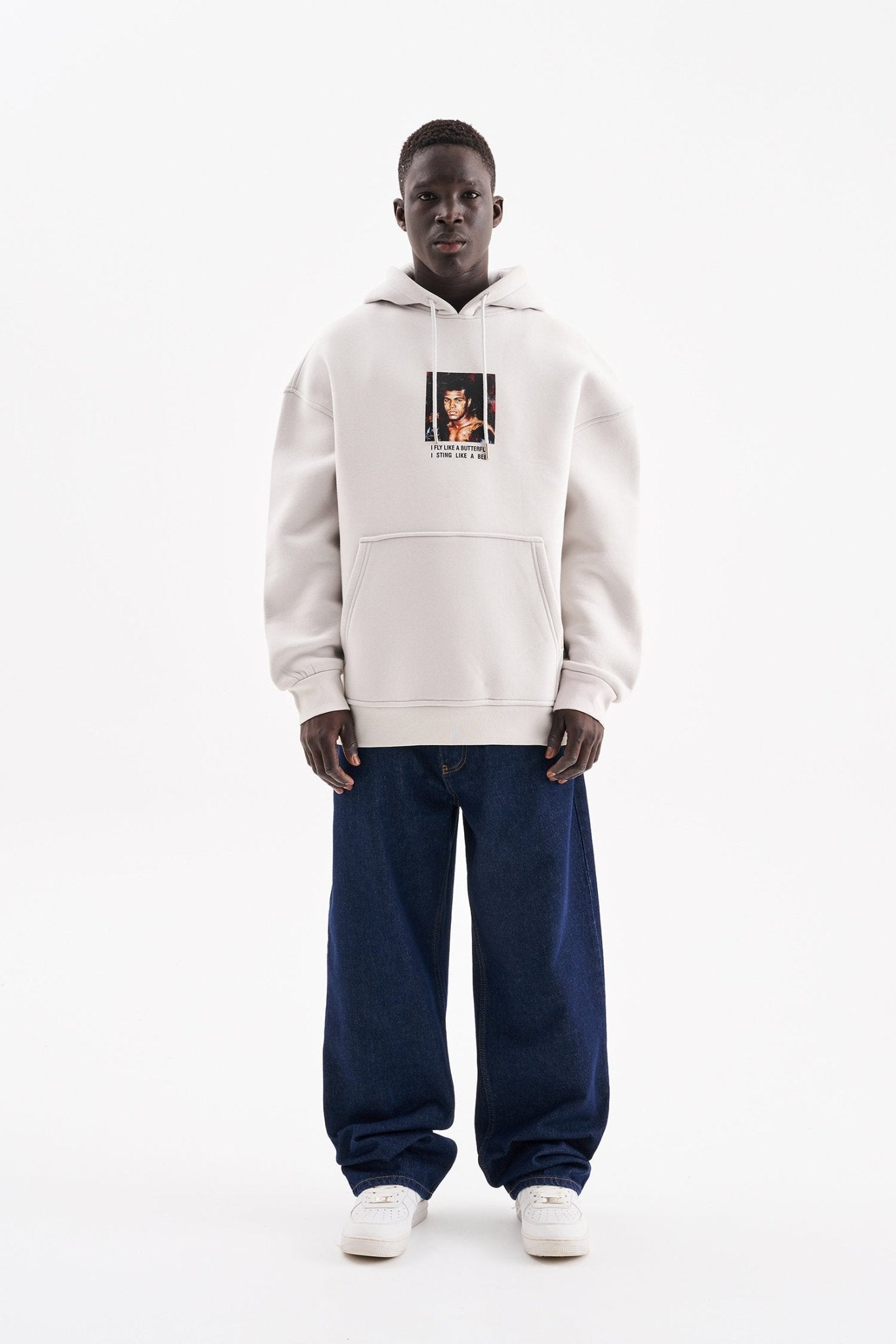 Erkek Muhammed Ali Baskılı Kapüşonlu Sweatshirt Uzay Grisi