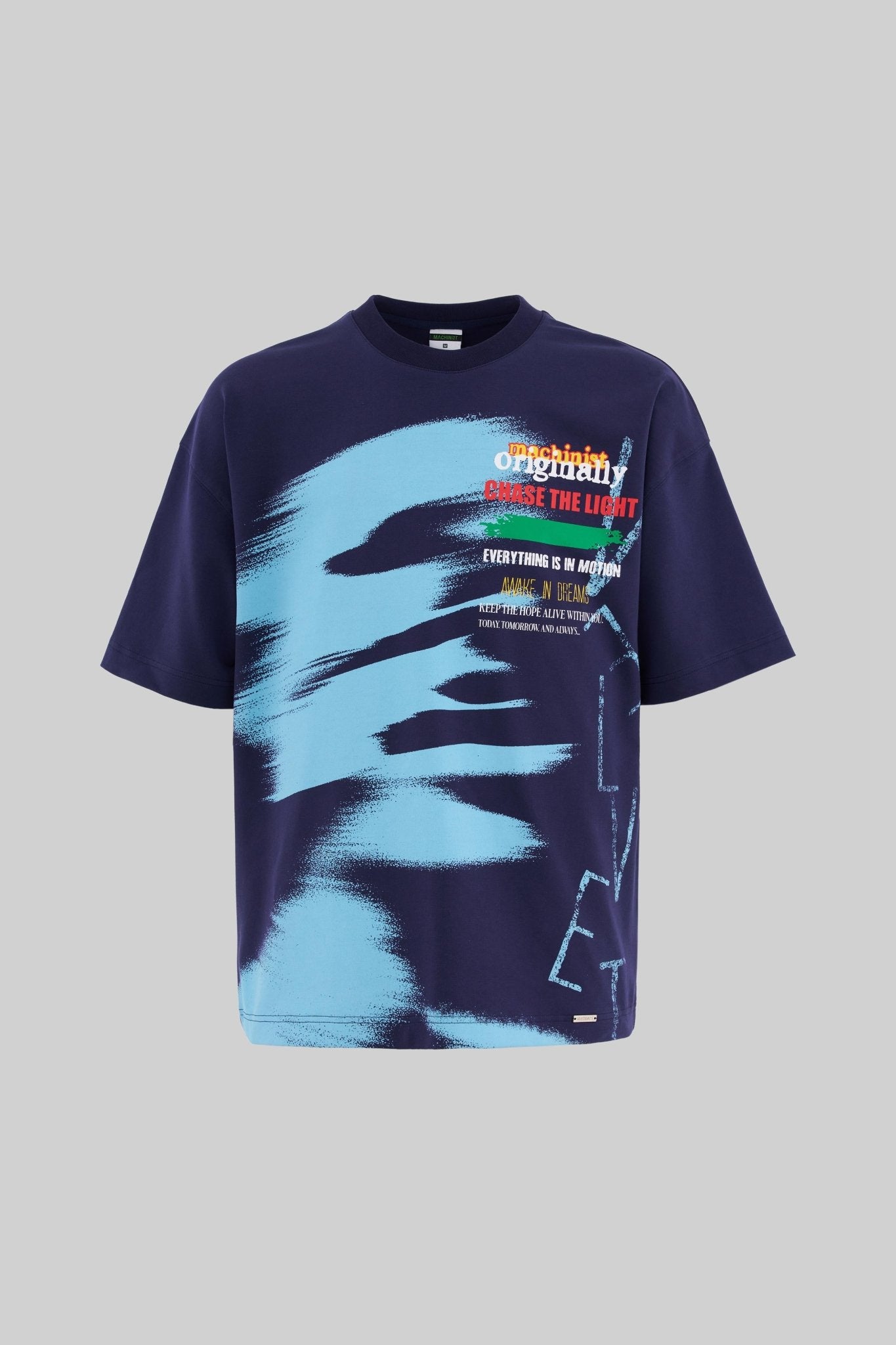 Erkek Multi Colored And Slogan Printed Oversi̇ze Ti̇şört Gece Mavisi