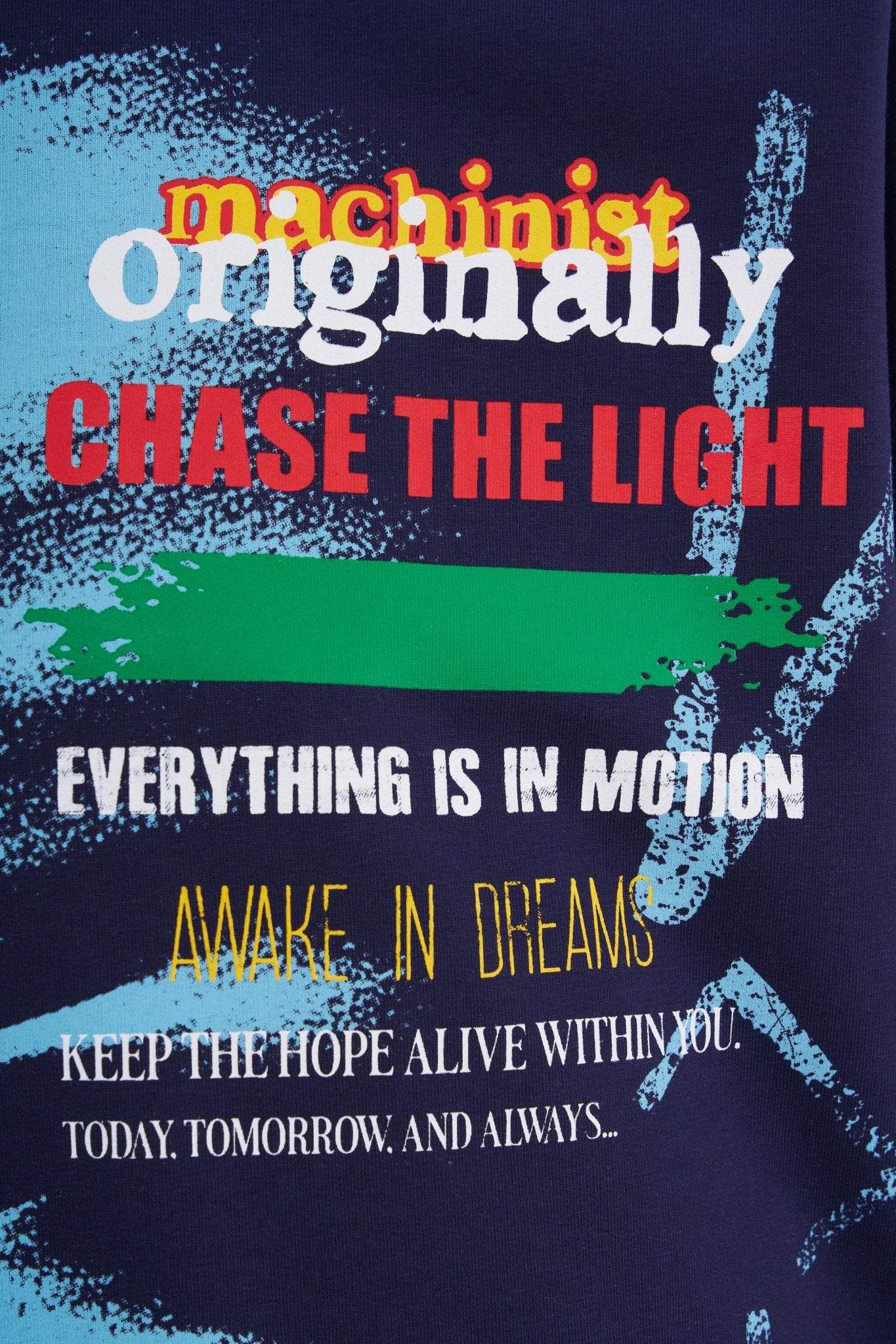 Erkek Multi Colored And Slogan Printed Oversi̇ze Ti̇şört Gece Mavisi