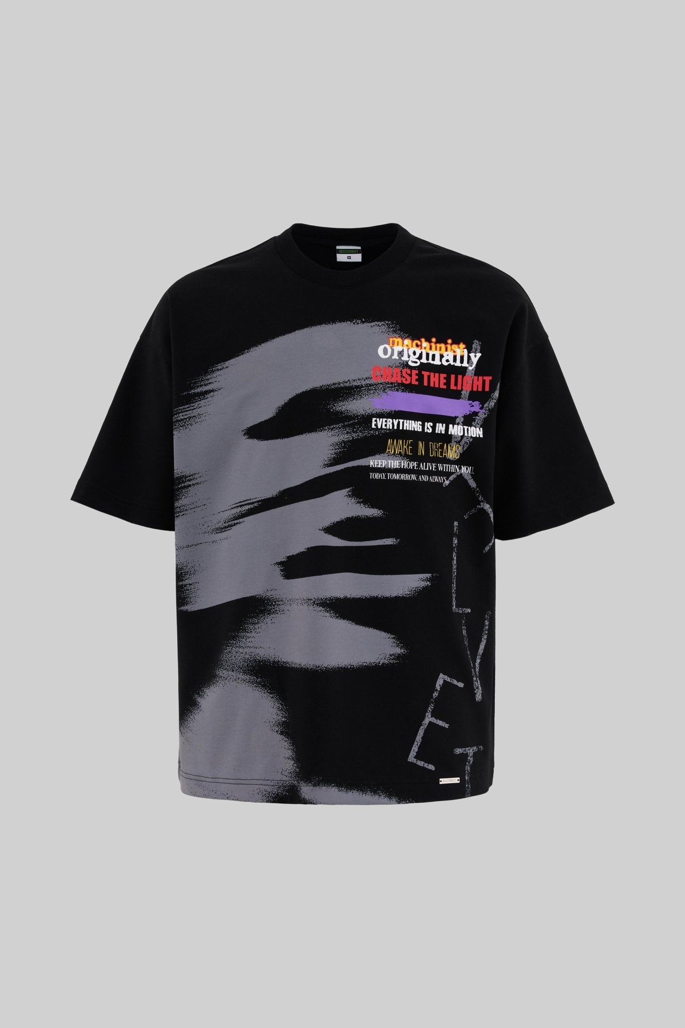 Erkek Multi Colored And Slogan Printed Oversi̇ze Ti̇şört Siyah