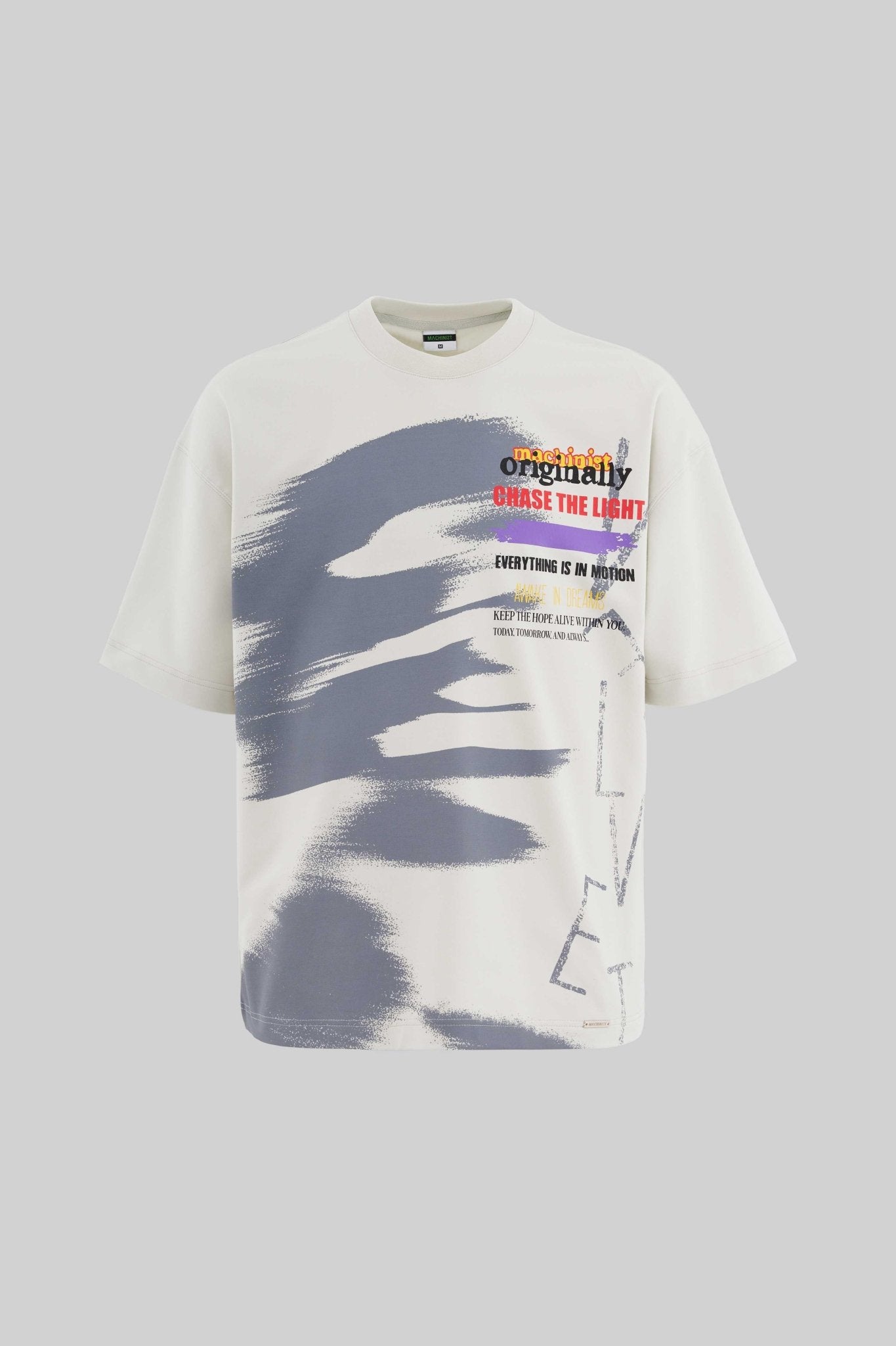 Erkek Multi Colored And Slogan Printed Oversi̇ze Ti̇şört Uzay Grisi