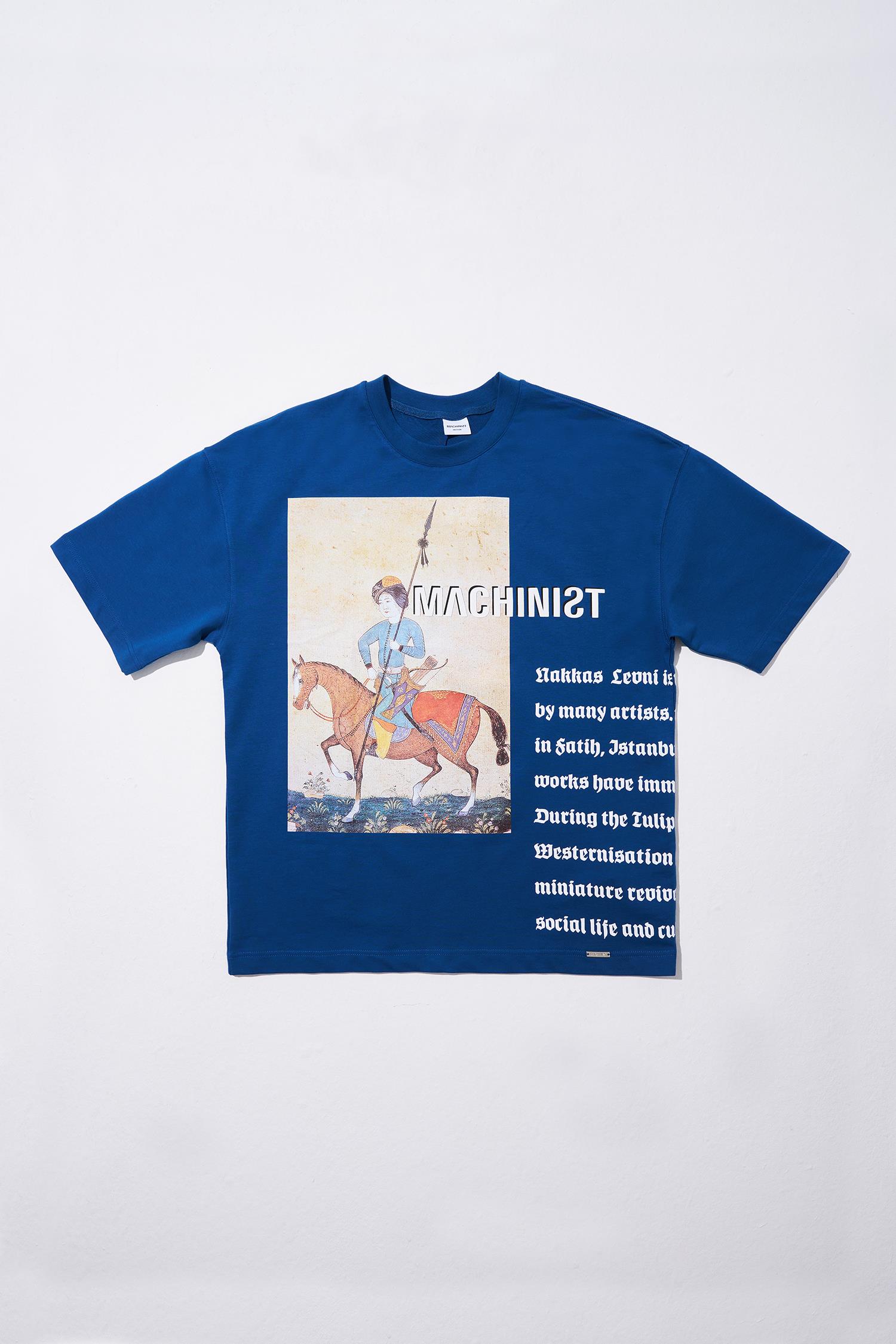 Erkek Nakışlı Baskı Detay Oversize Tişört Indigo