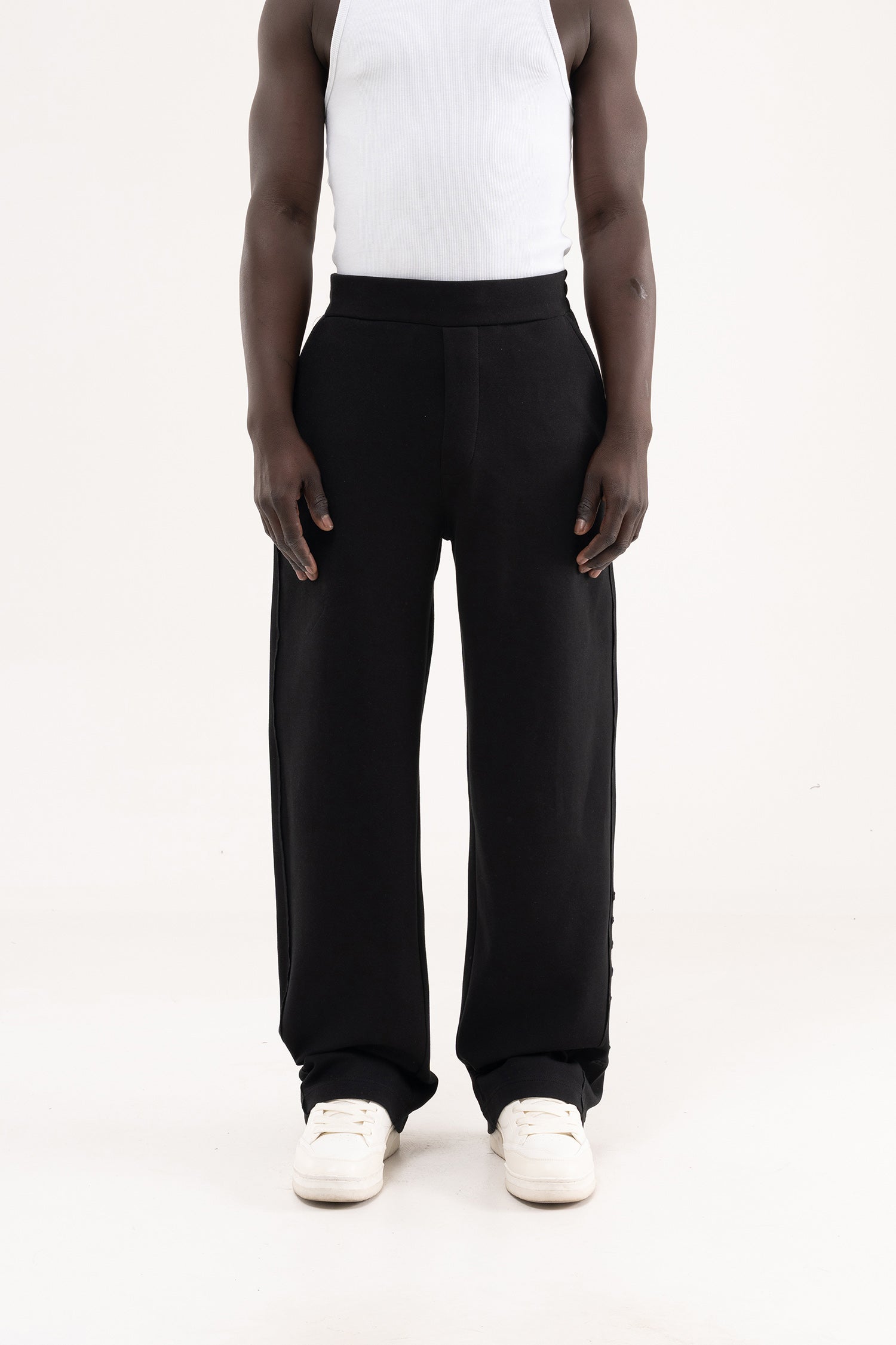 Erkek Nakışlı Double Face Baggy Pantolon Siyah