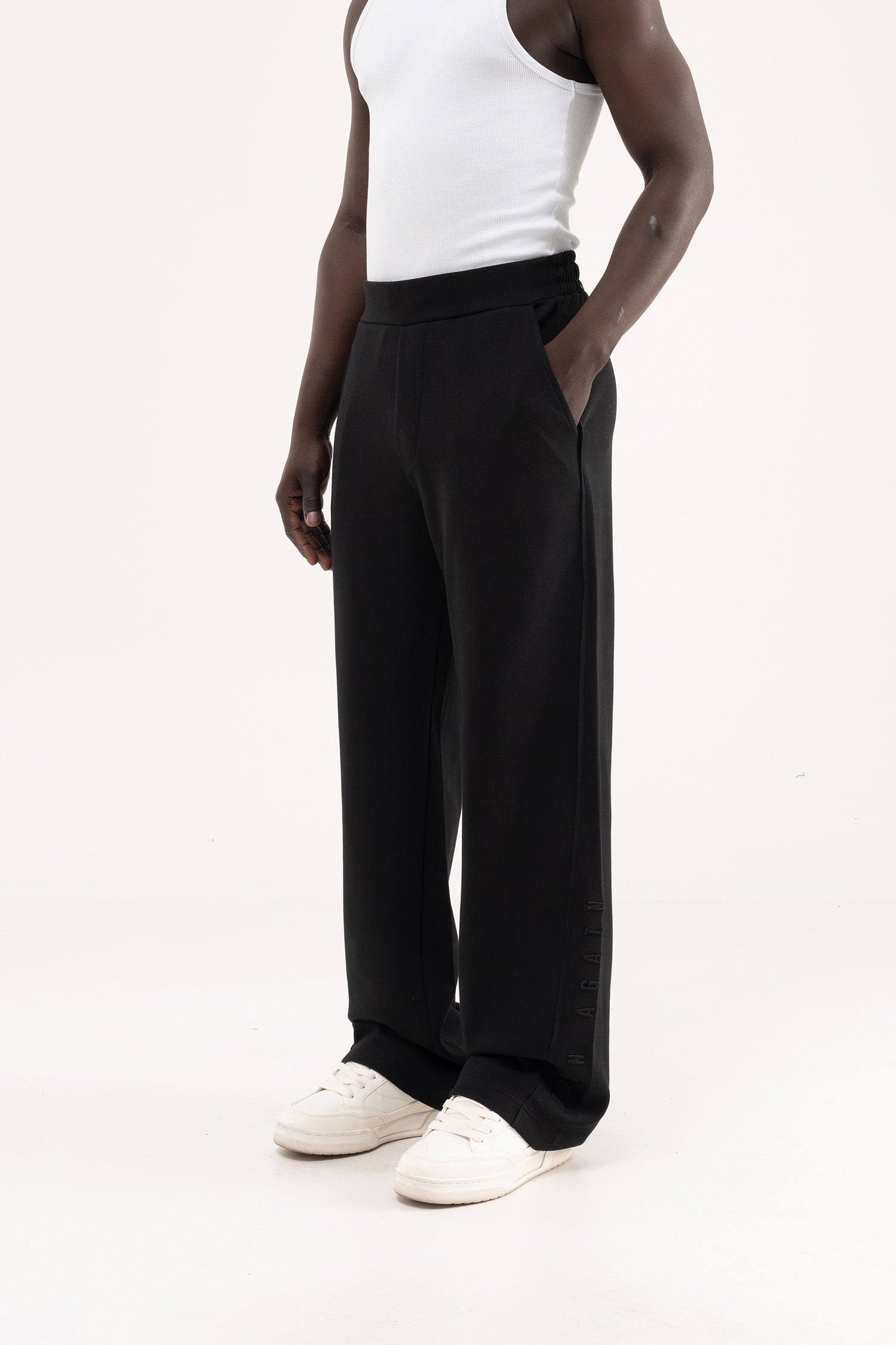 Erkek Nakışlı Double Face Baggy Pantolon Siyah